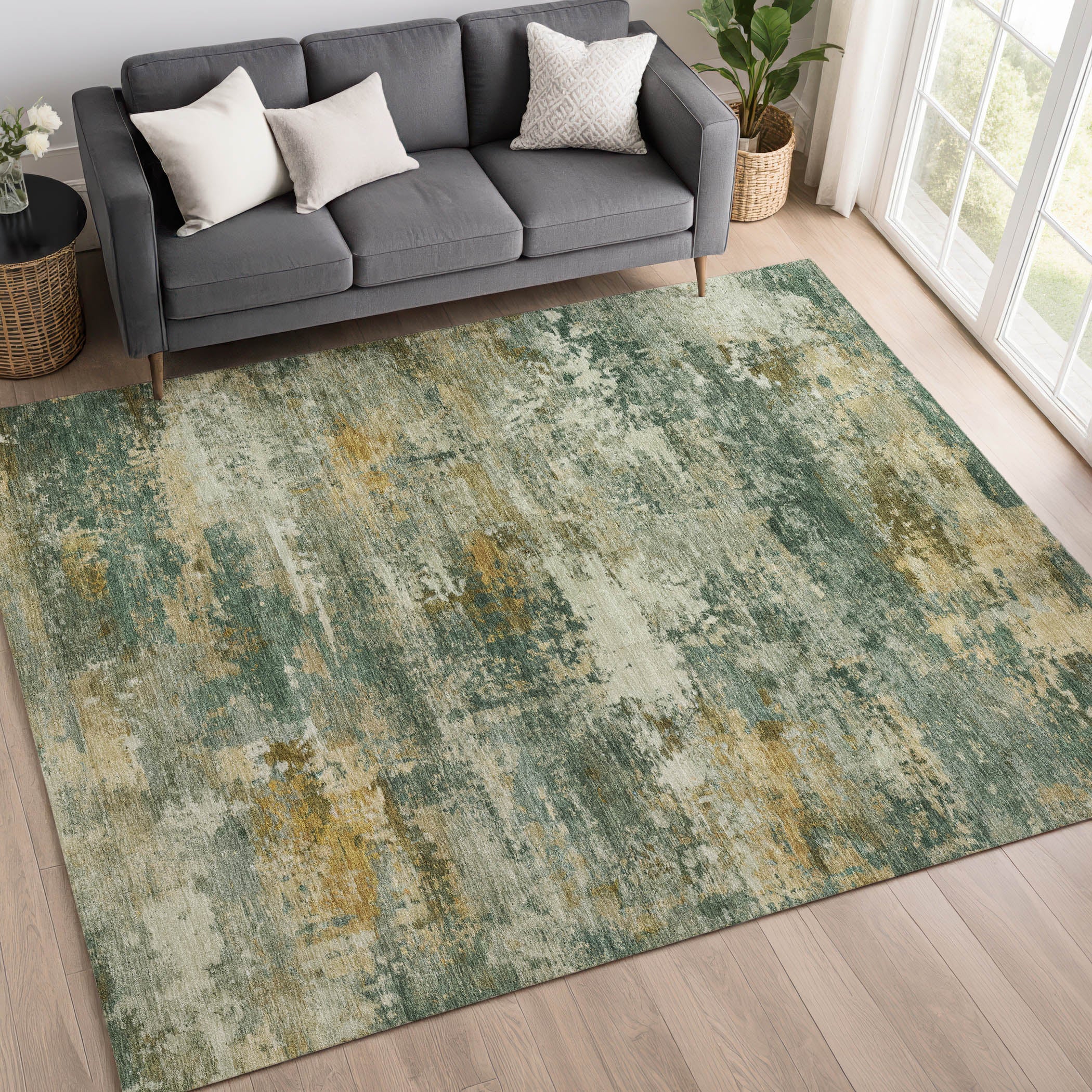 Ghent Machine Washable Traditional Fern Green Rug 3' x 5' #shape_Rectangle