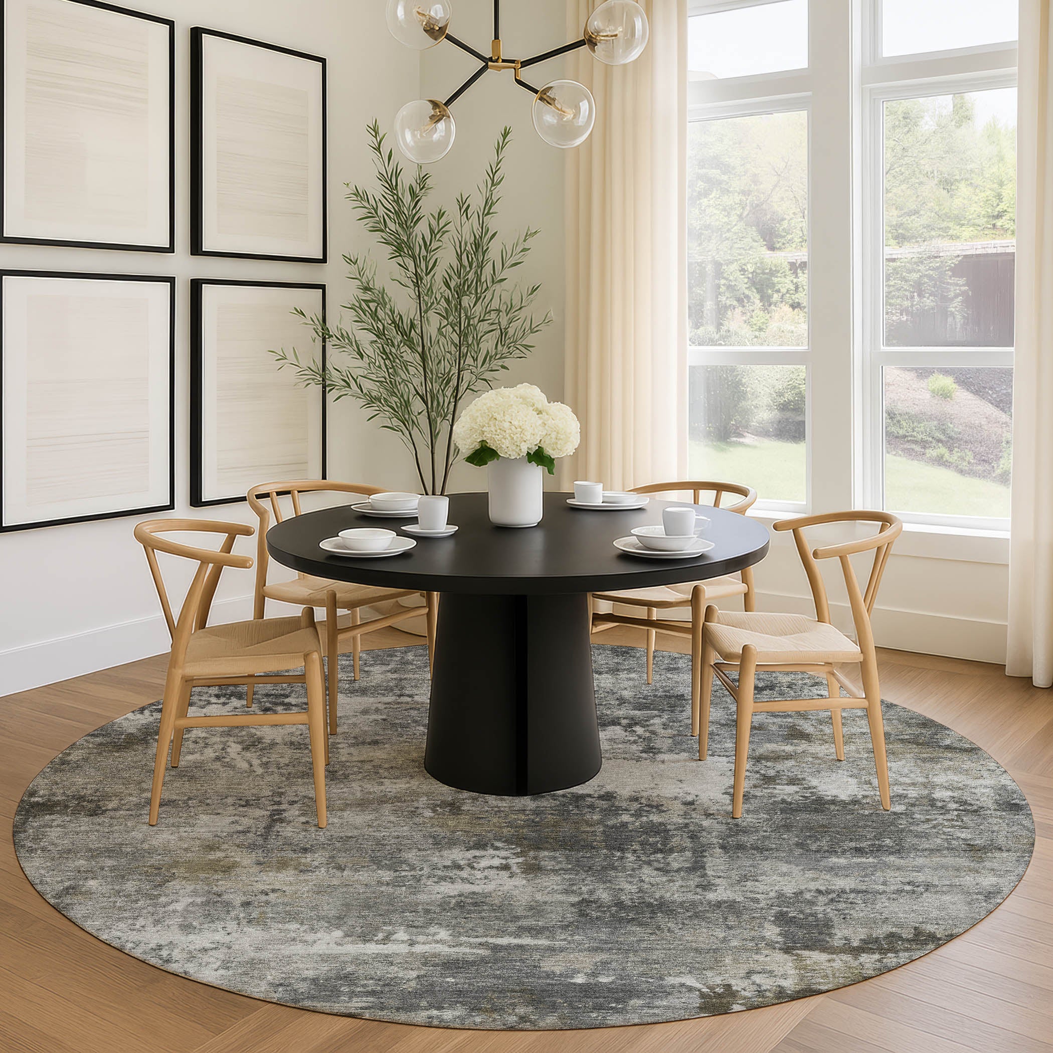 Ghent Machine Washable Traditional Gray Rug 8' x 8' #shape_Round