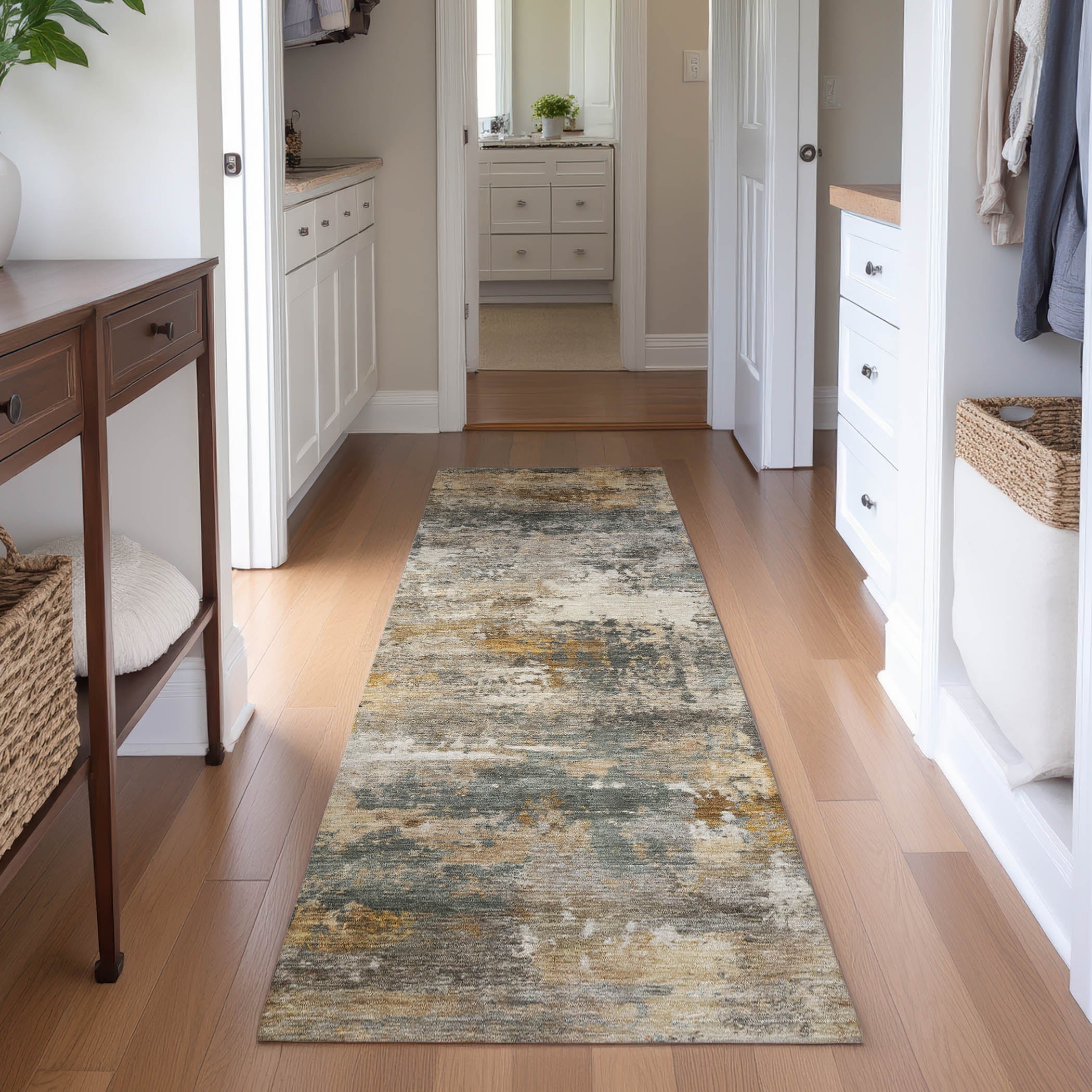 Ghent Machine Washable Transitional Khaki Brown Rug 2'3" x 7'6" #shape_Runner