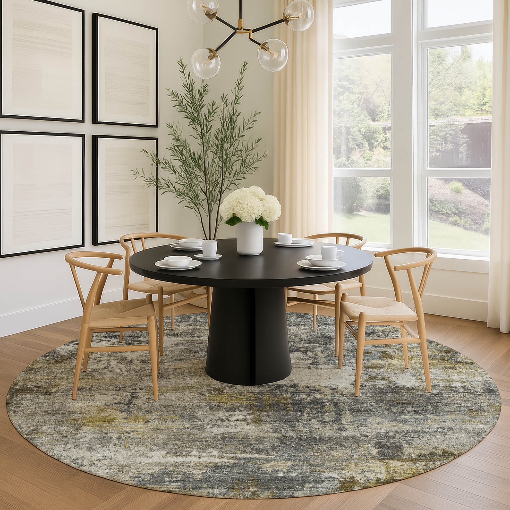 Ghent Machine Washable Transitional Pewter Gray Rug 8' x 8' #shape_Round