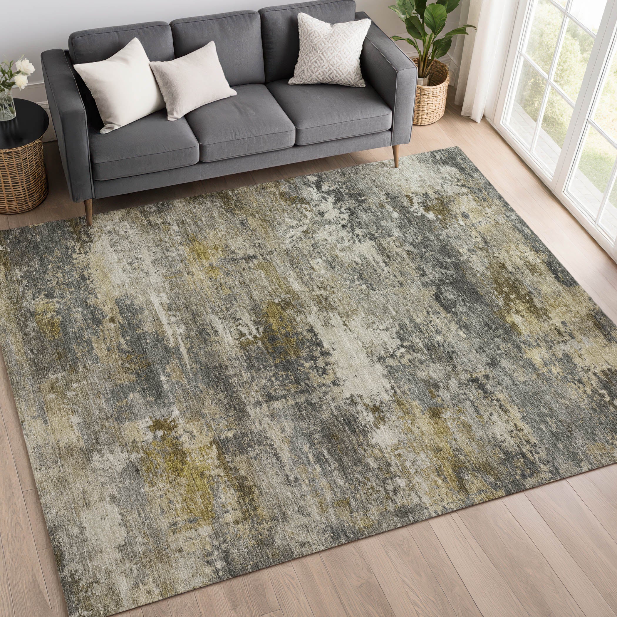 Ghent Machine Washable Transitional Pewter Gray Rug 3' x 5' #shape_Rectangle