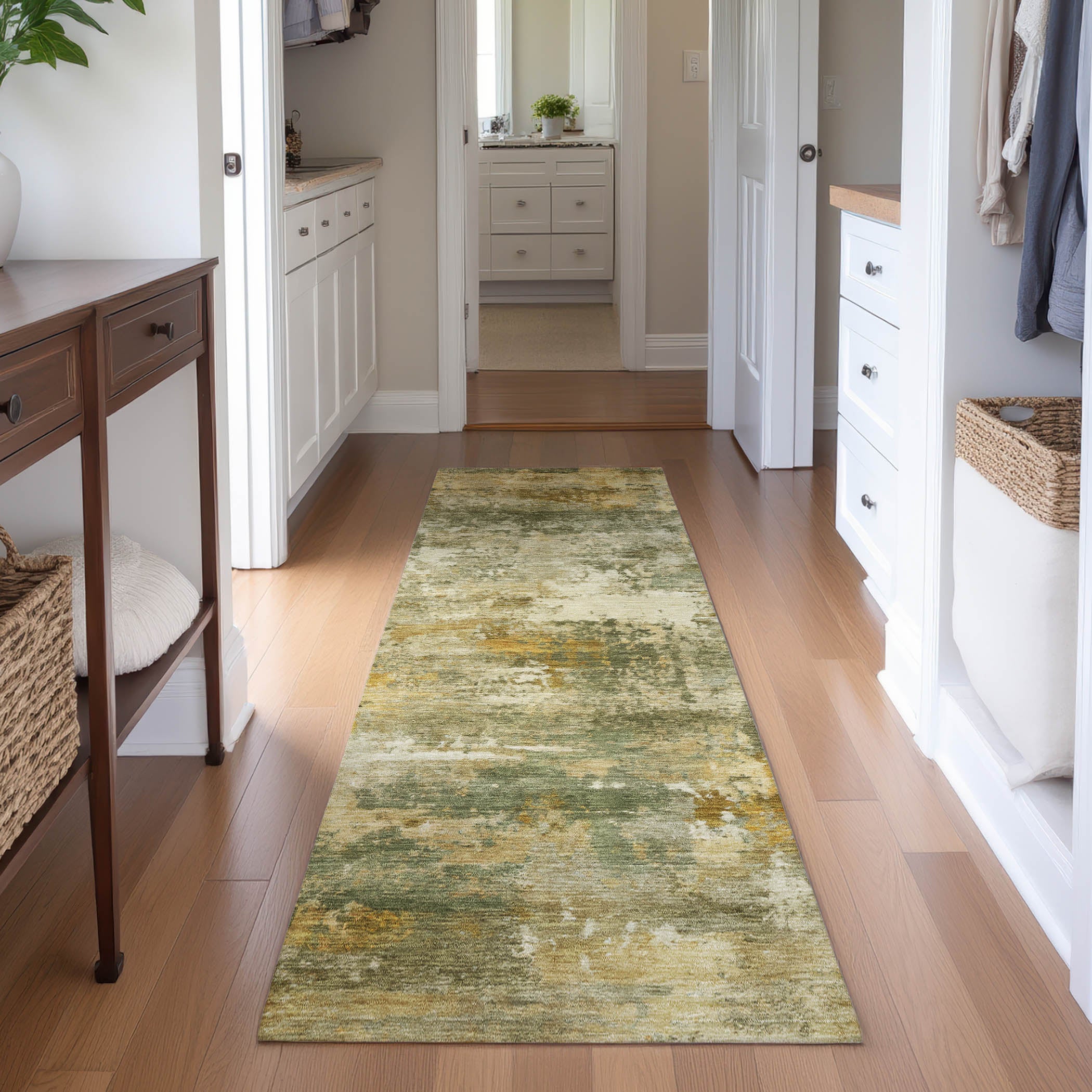 Ghent Machine Washable Transitional Sage Green Rug 2'3" x 7'6" #shape_Runner