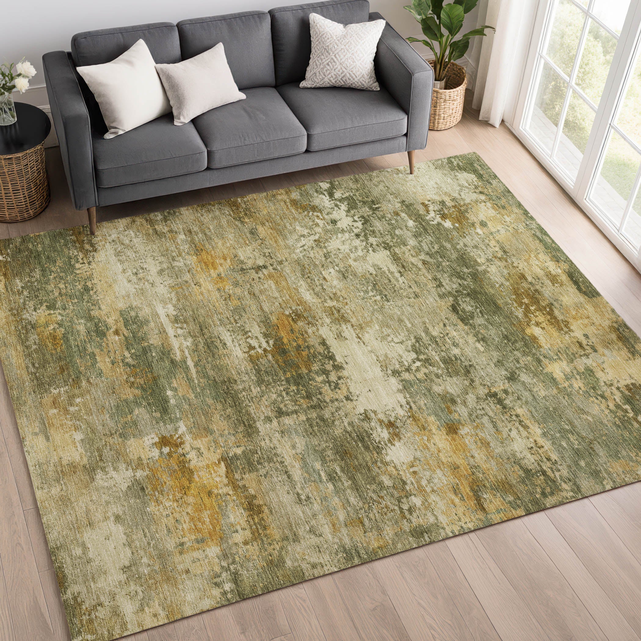 Ghent Machine Washable Transitional Sage Green Rug 3' x 5' #shape_Rectangle