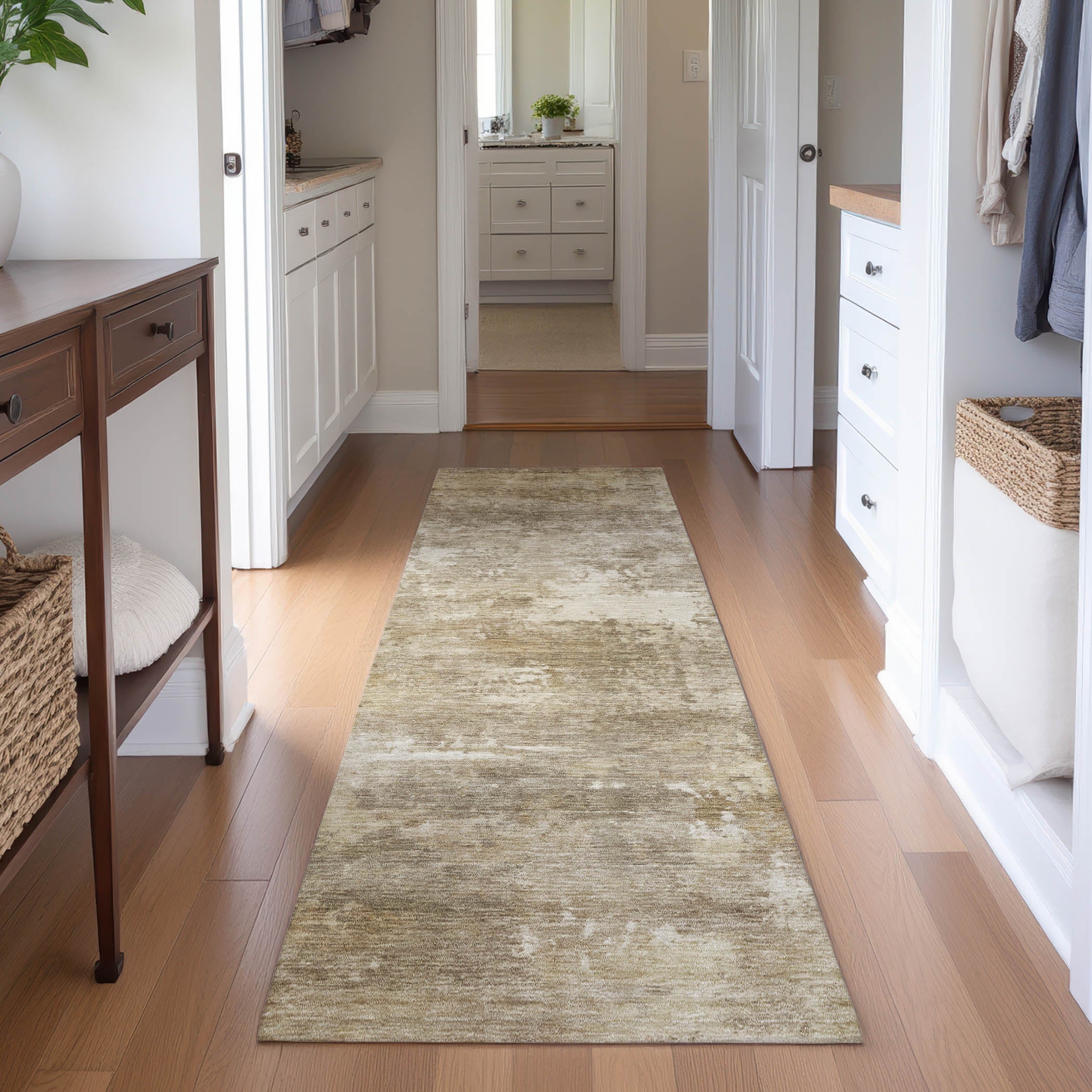 Bangkok Machine Washable Transitional Beige Brown Rug 2'3" x 7'6" #shape_Runner