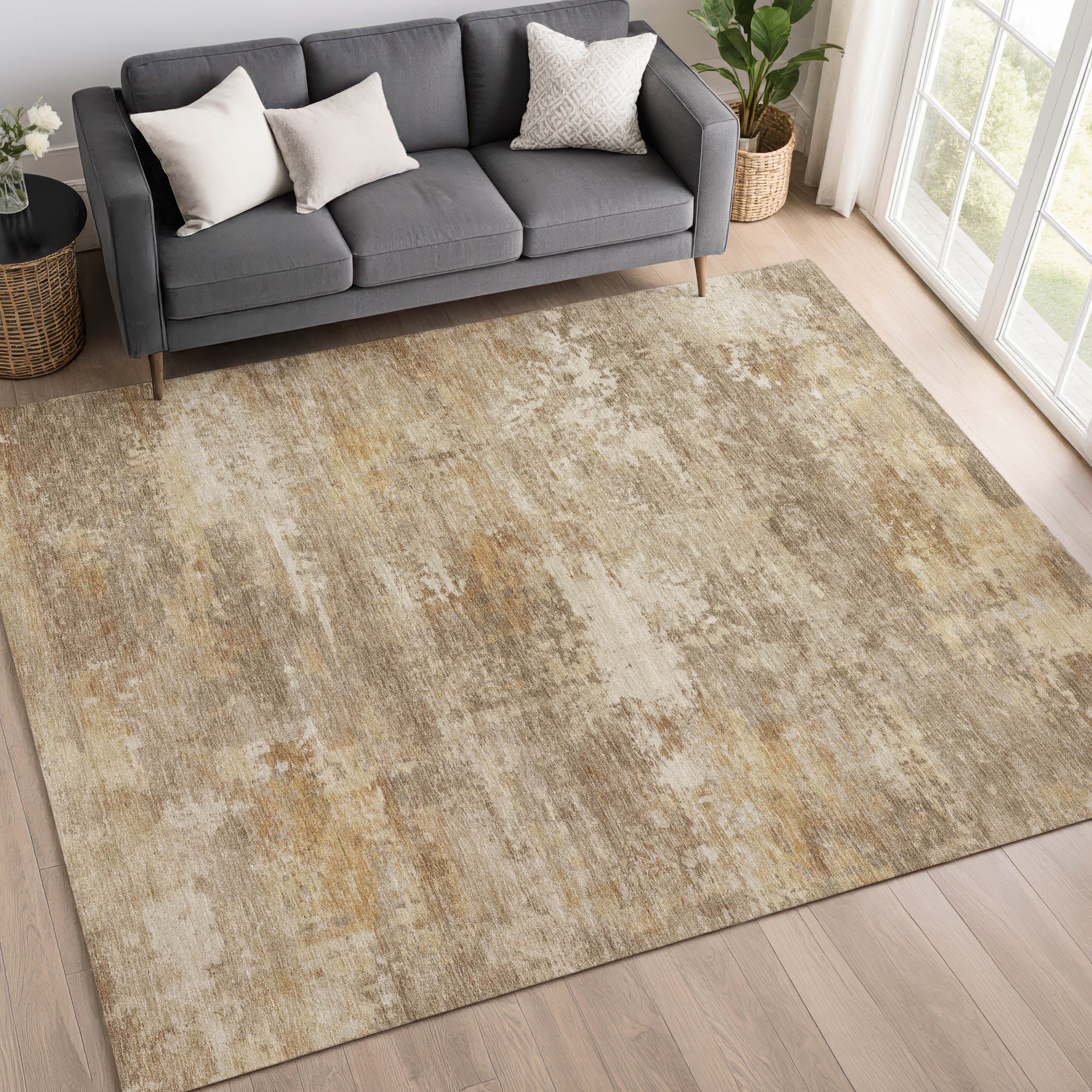 Bangkok Machine Washable Transitional Khaki Brown Rug 3' x 5' #shape_Rectangle