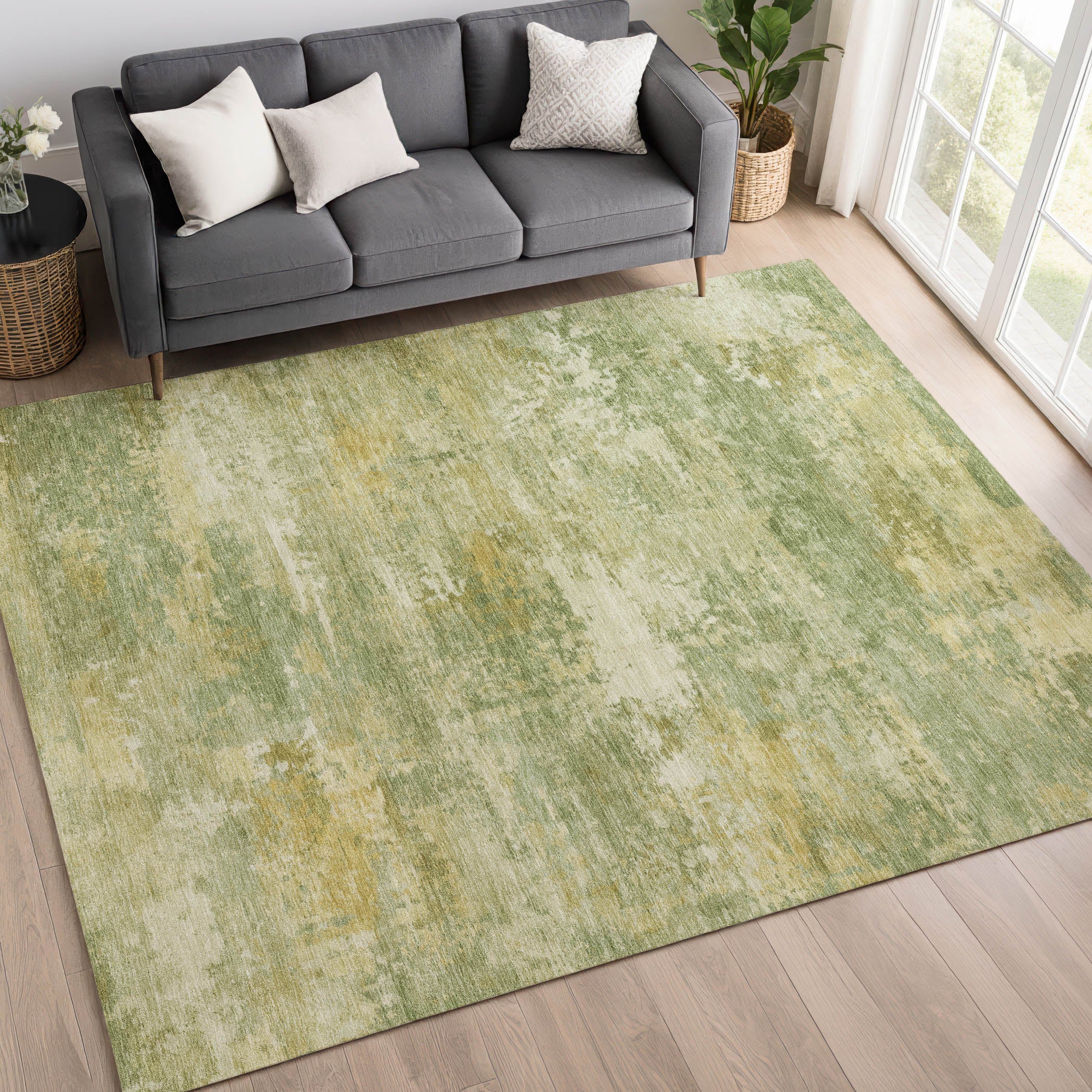 Bangkok Machine Washable Transitional Sage Green Rug 3' x 5' #shape_Rectangle