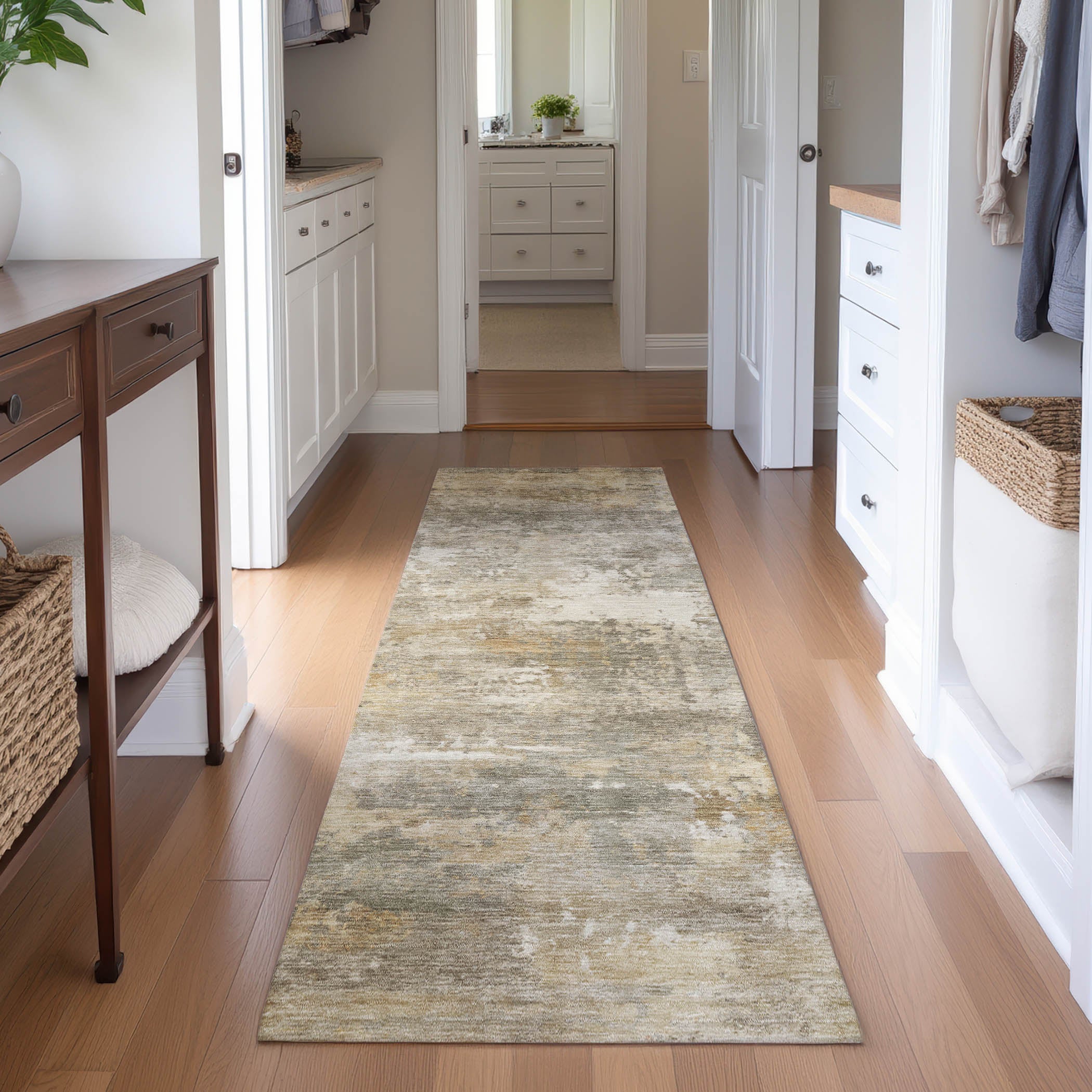 Bangkok Machine Washable Transitional Taupe Brown Rug 2'3" x 7'6" #shape_Runner