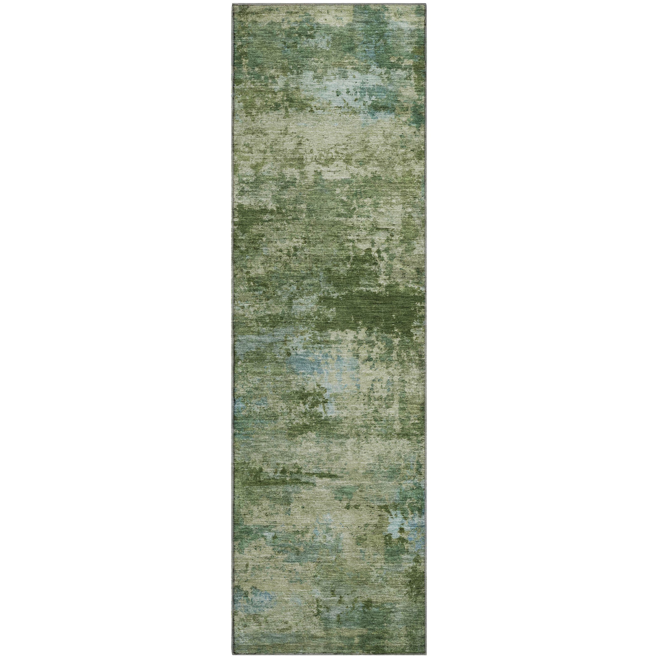 Chiang Mai Machine Washable Transitional Green Rug 2'3" x 7'6" #shape_Runner