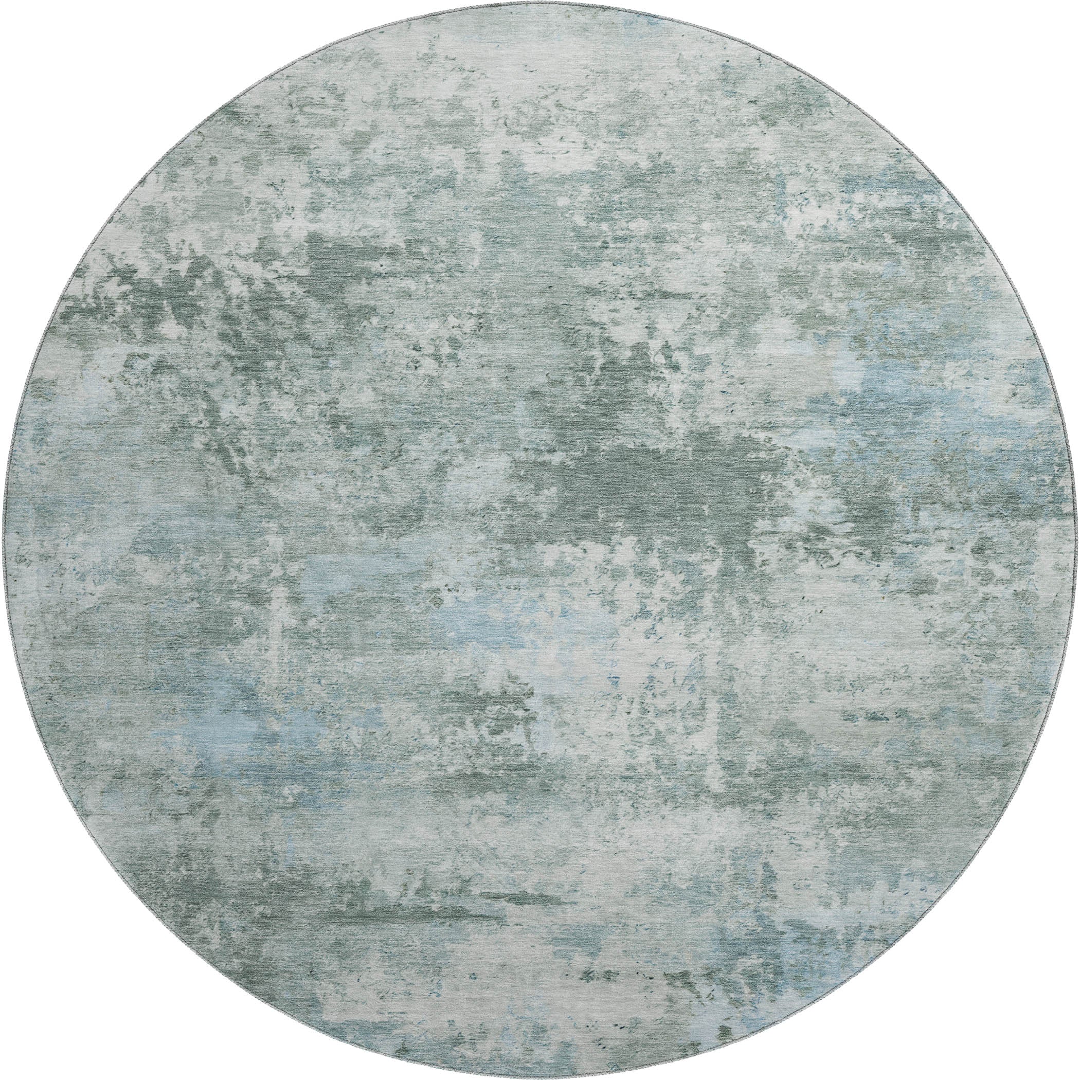 Chiang Mai Machine Washable Traditional Sage Green Rug 8' x 8' #shape_Round