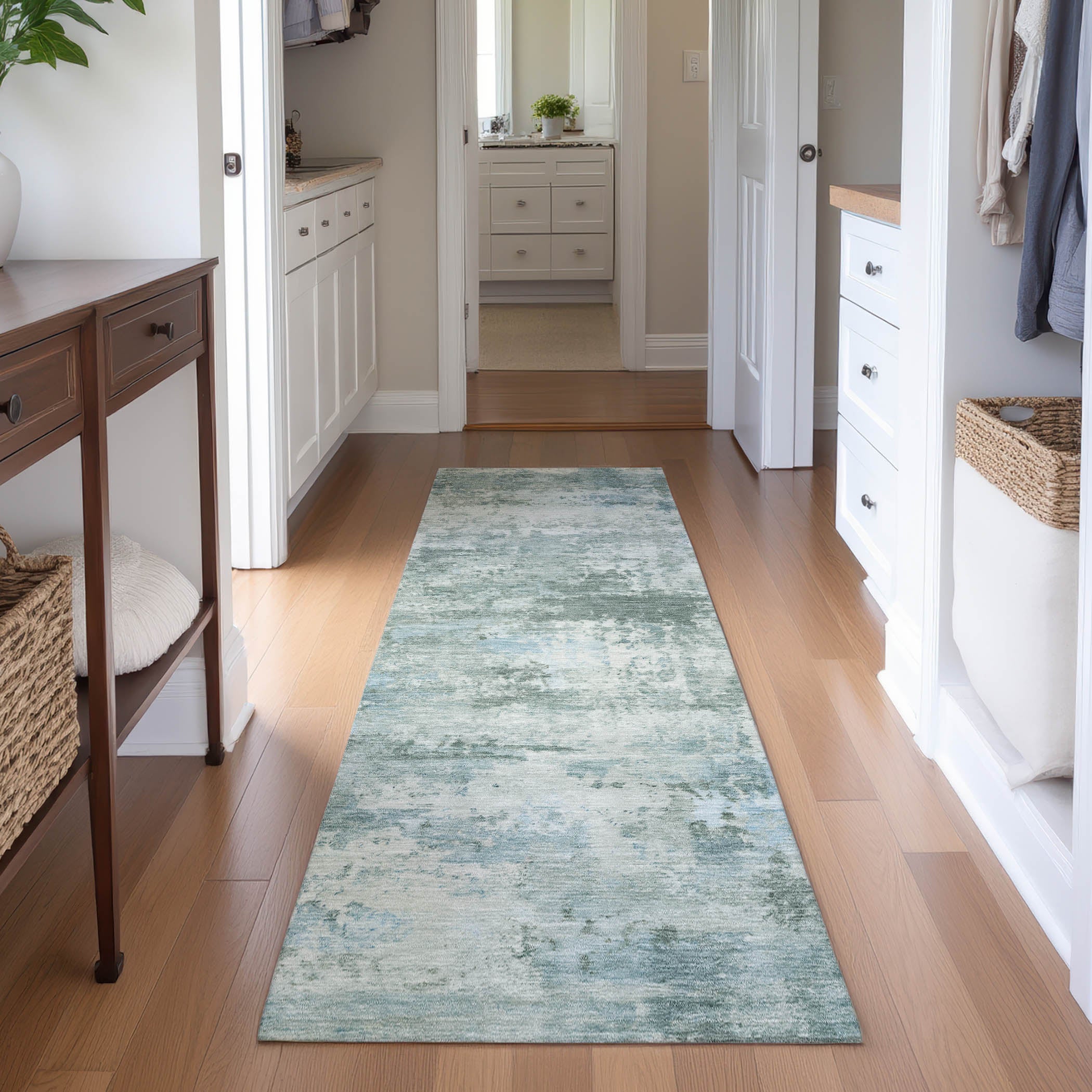 Chiang Mai Machine Washable Traditional Sage Green Rug 2'3" x 7'6" #shape_Runner