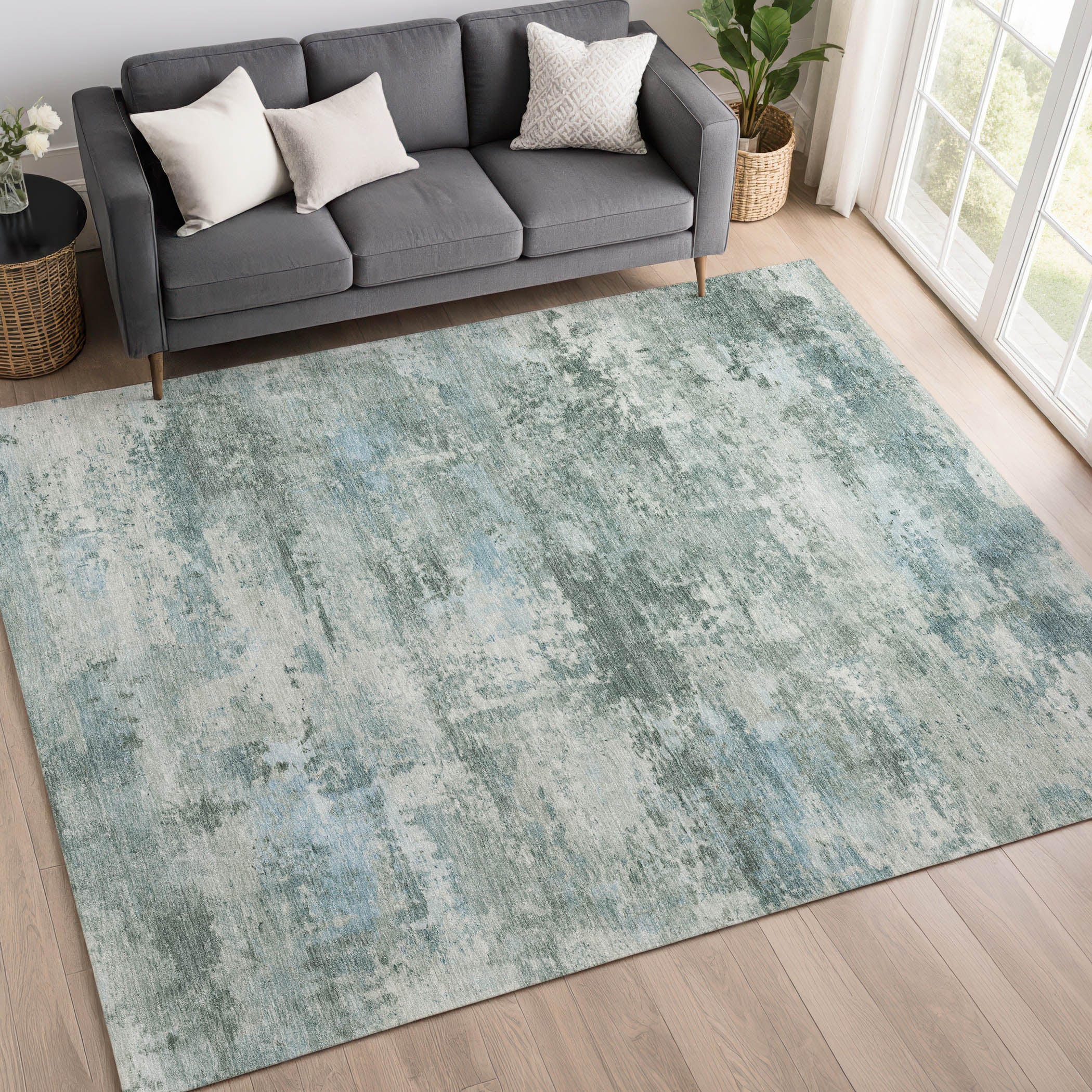 Chiang Mai Machine Washable Traditional Sage Green Rug 3' x 5' #shape_Rectangle