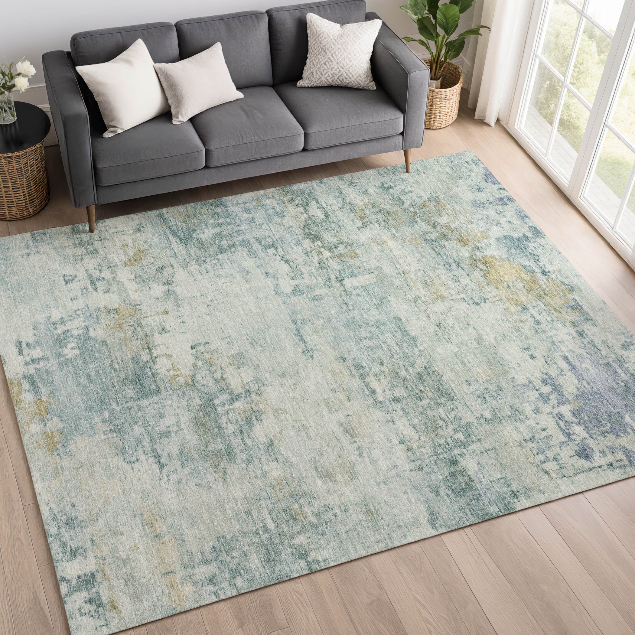 Bogota Machine Washable Traditional Aqua Teal Rug 3' x 5' #shape_Rectangle