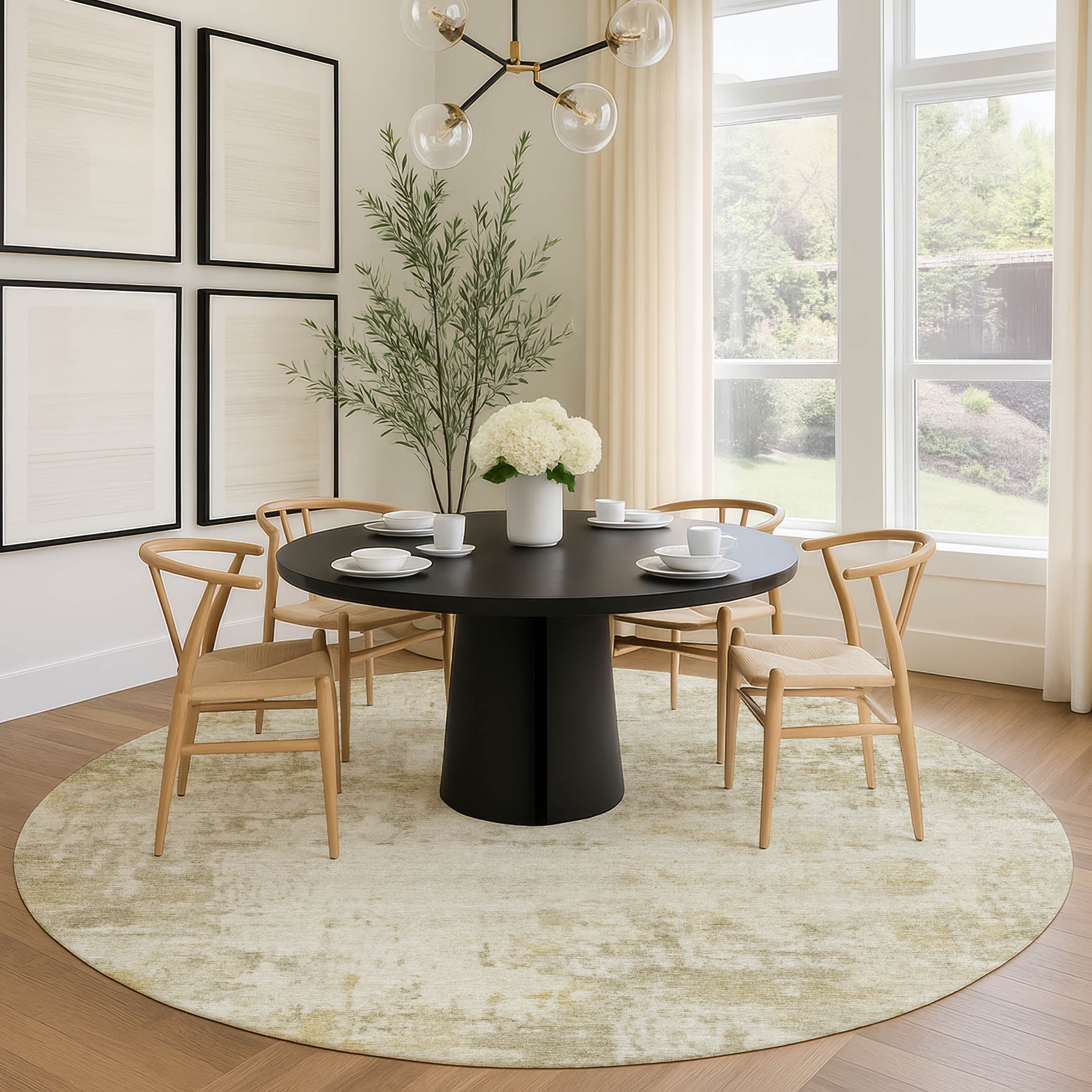 Bogota Machine Washable Traditional Putty Ivory Rug 8' x 8' #shape_Round