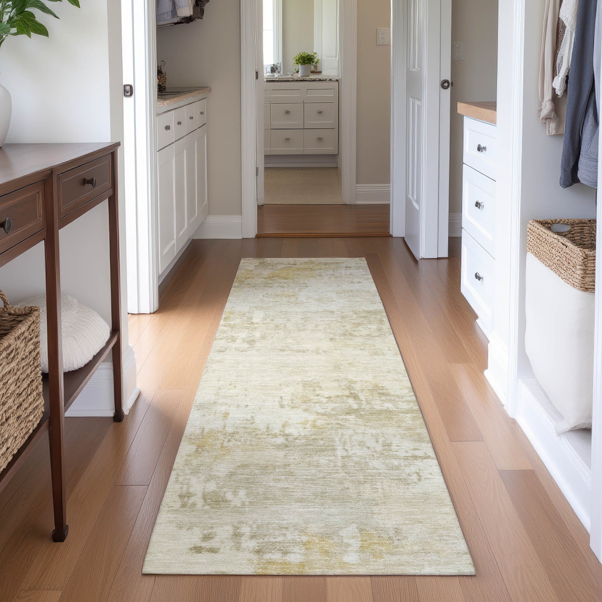 Bogota Machine Washable Traditional Putty Ivory Rug 2'3" x 7'6" #shape_Runner