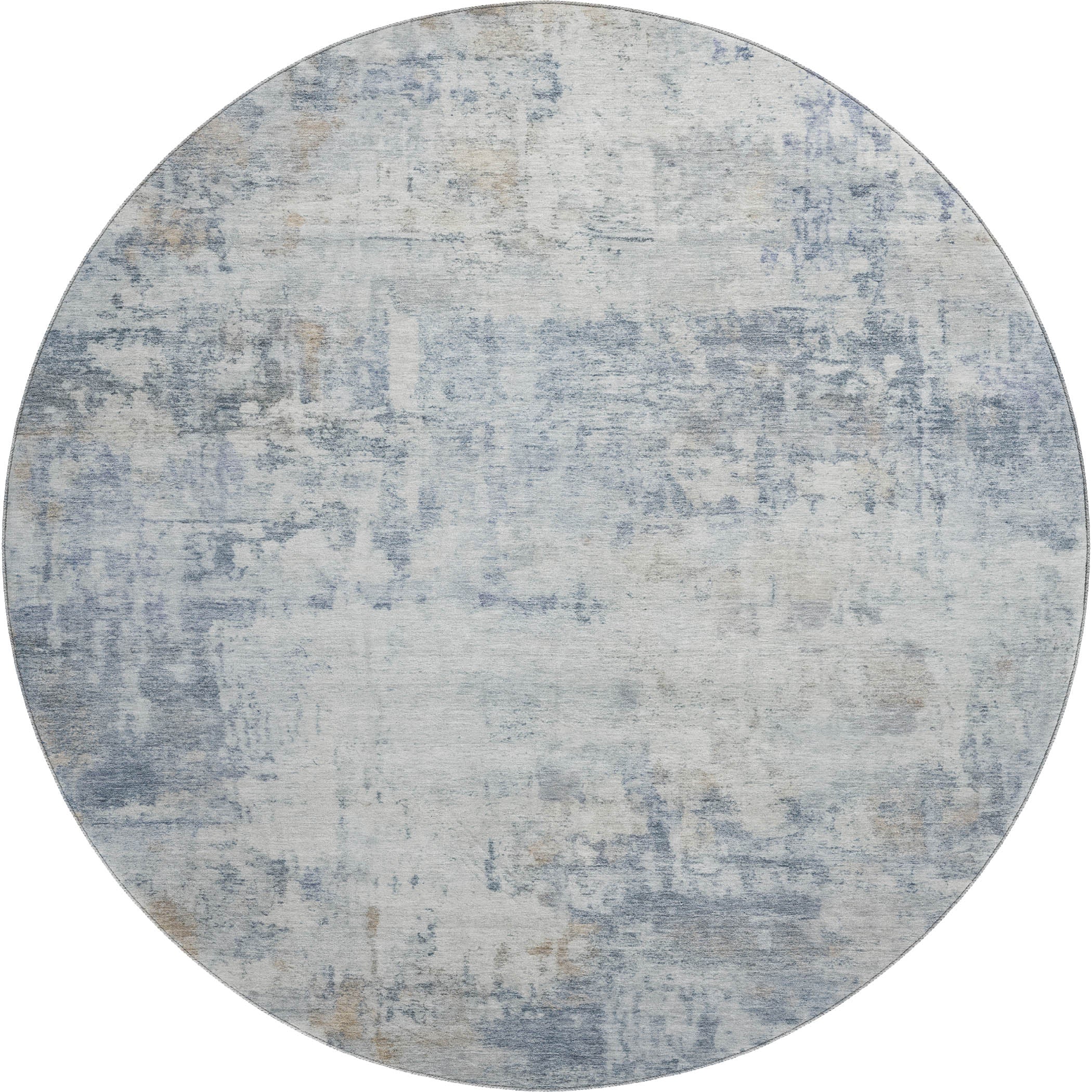 Bogota Machine Washable Traditional Sky Blue Rug 8' x 8' #shape_Round