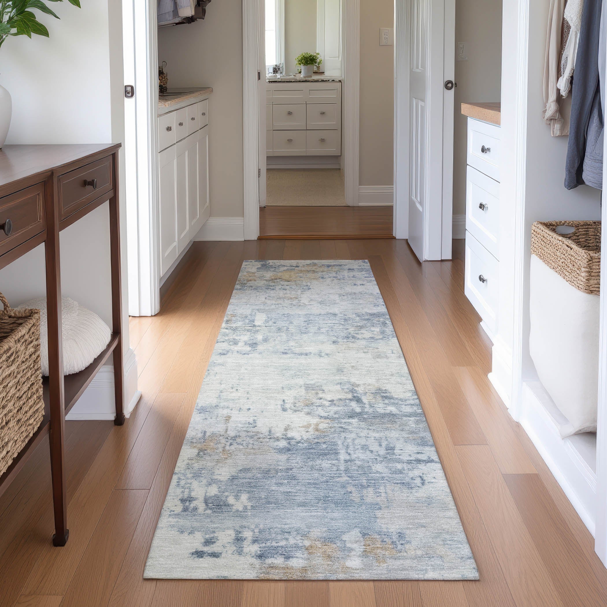 Bogota Machine Washable Traditional Sky Blue Rug 2'3" x 7'6" #shape_Runner