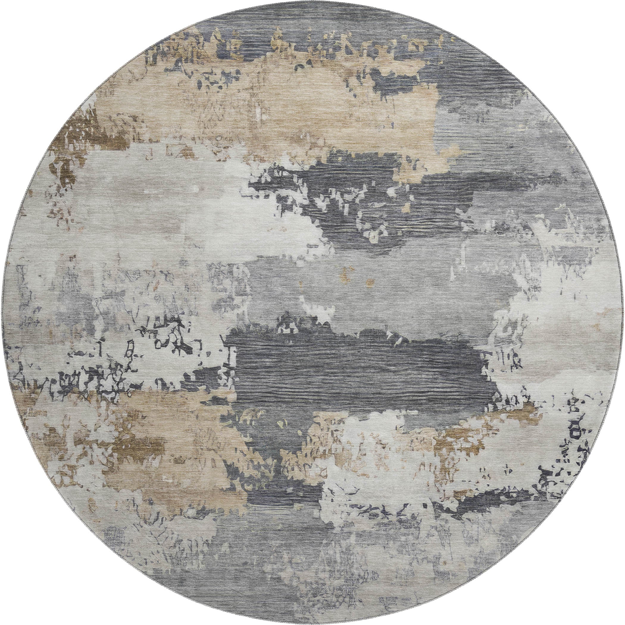 Colombo Machine Washable Traditional Charcoal Gray Rug 8' x 8' #shape_Round