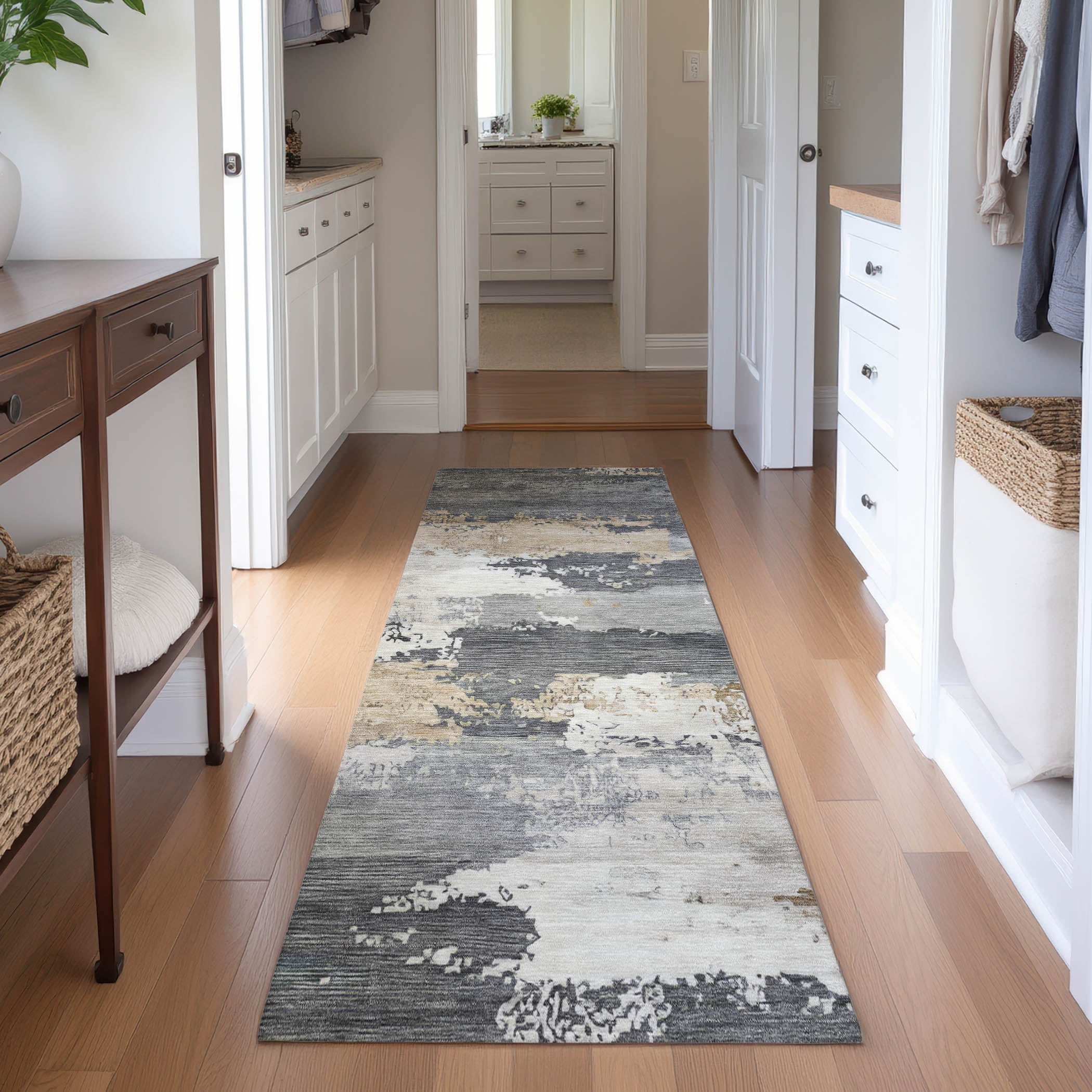 Colombo Machine Washable Traditional Charcoal Gray Rug 2'3" x 7'6" #shape_Runner