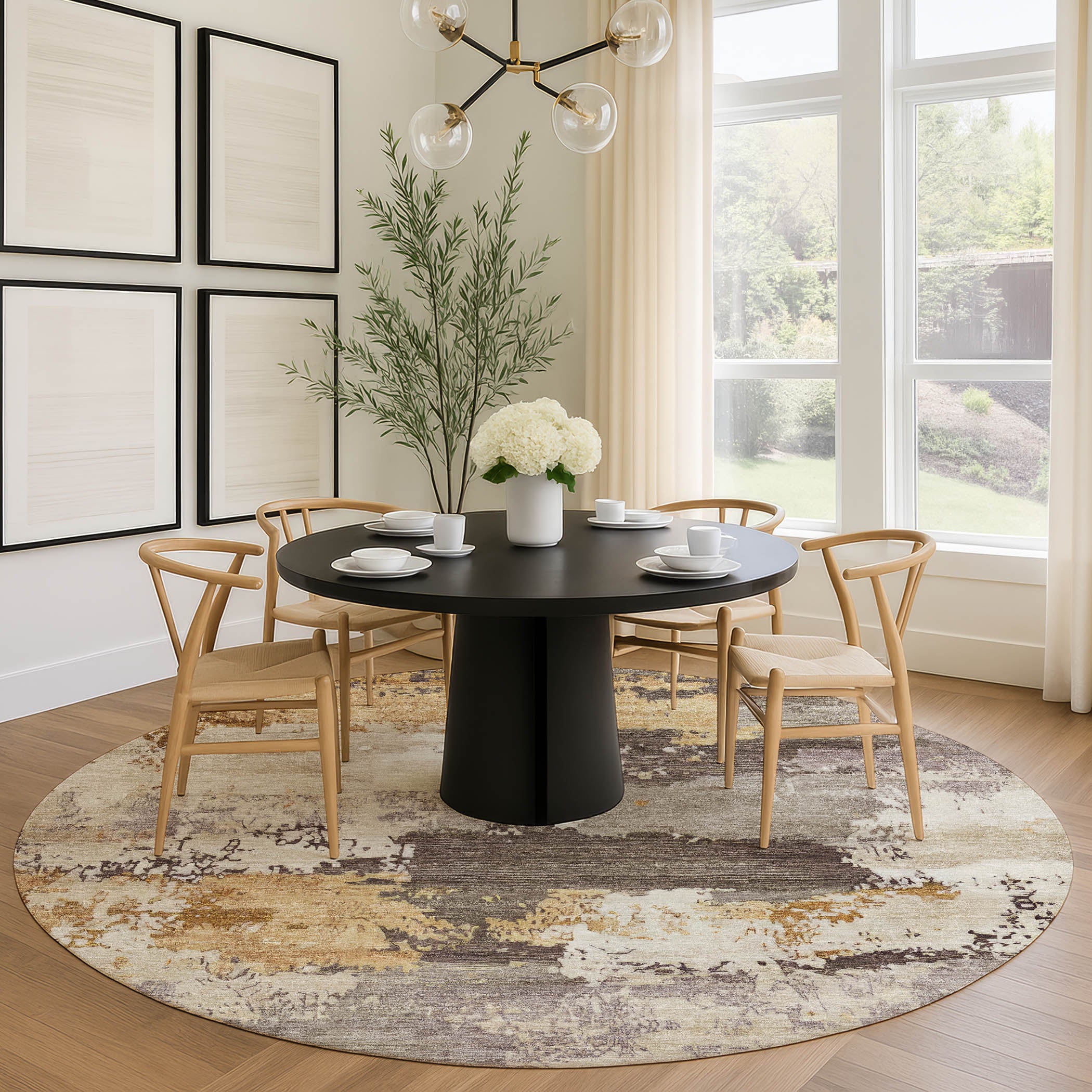 Colombo Machine Washable Traditional Chocolate Brown Rug 8' x 8' #shape_Round