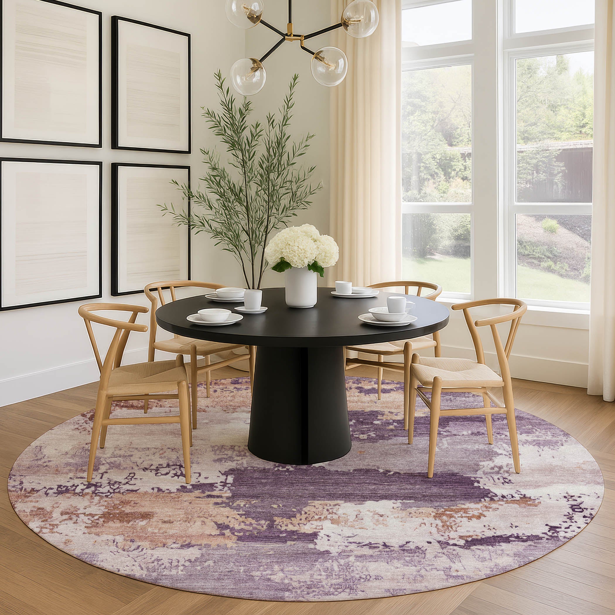 Colombo Machine Washable Traditional Eggplant Purple Rug 8' x 8' #shape_Round