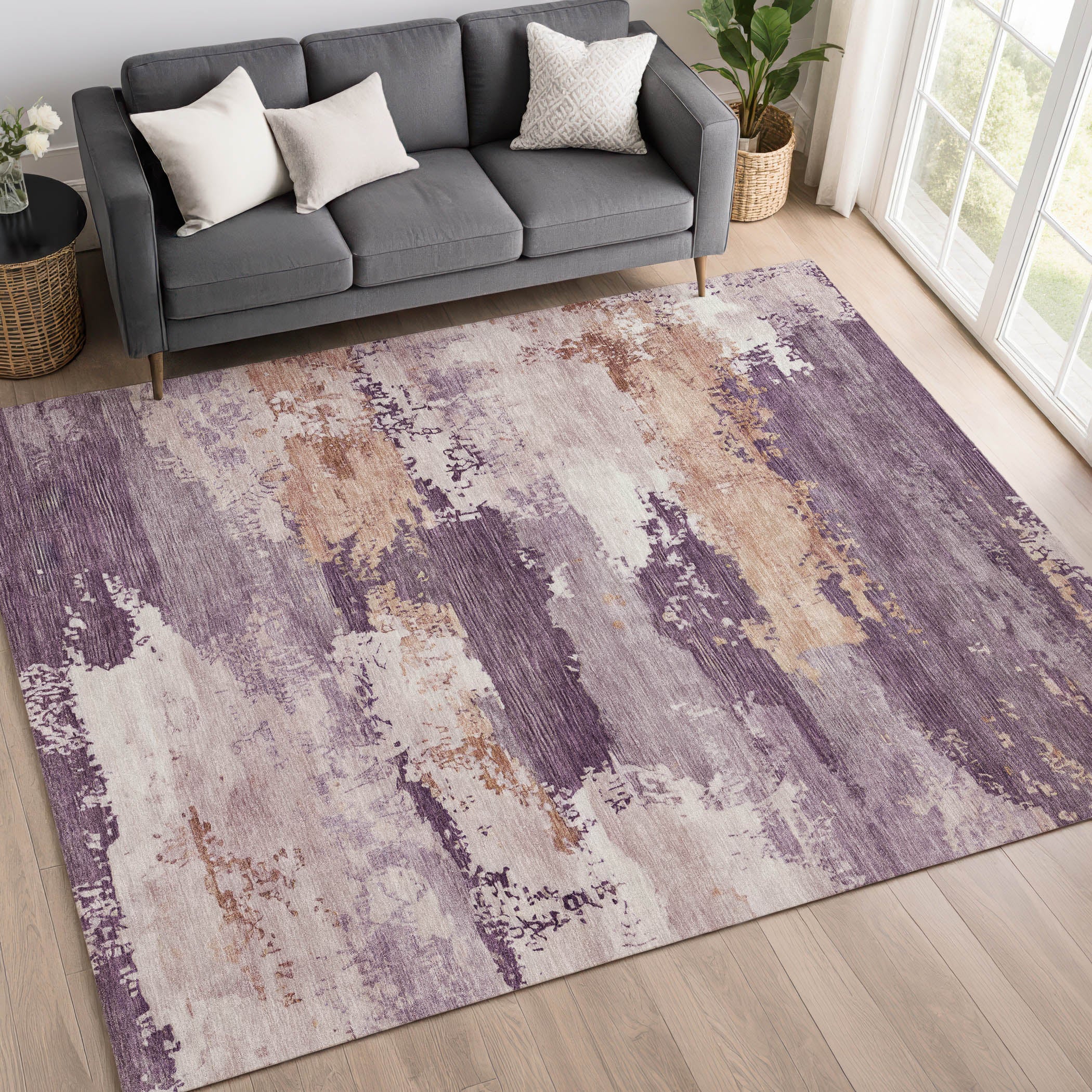 Colombo Machine Washable Traditional Eggplant Purple Rug 3' x 5' #shape_Rectangle