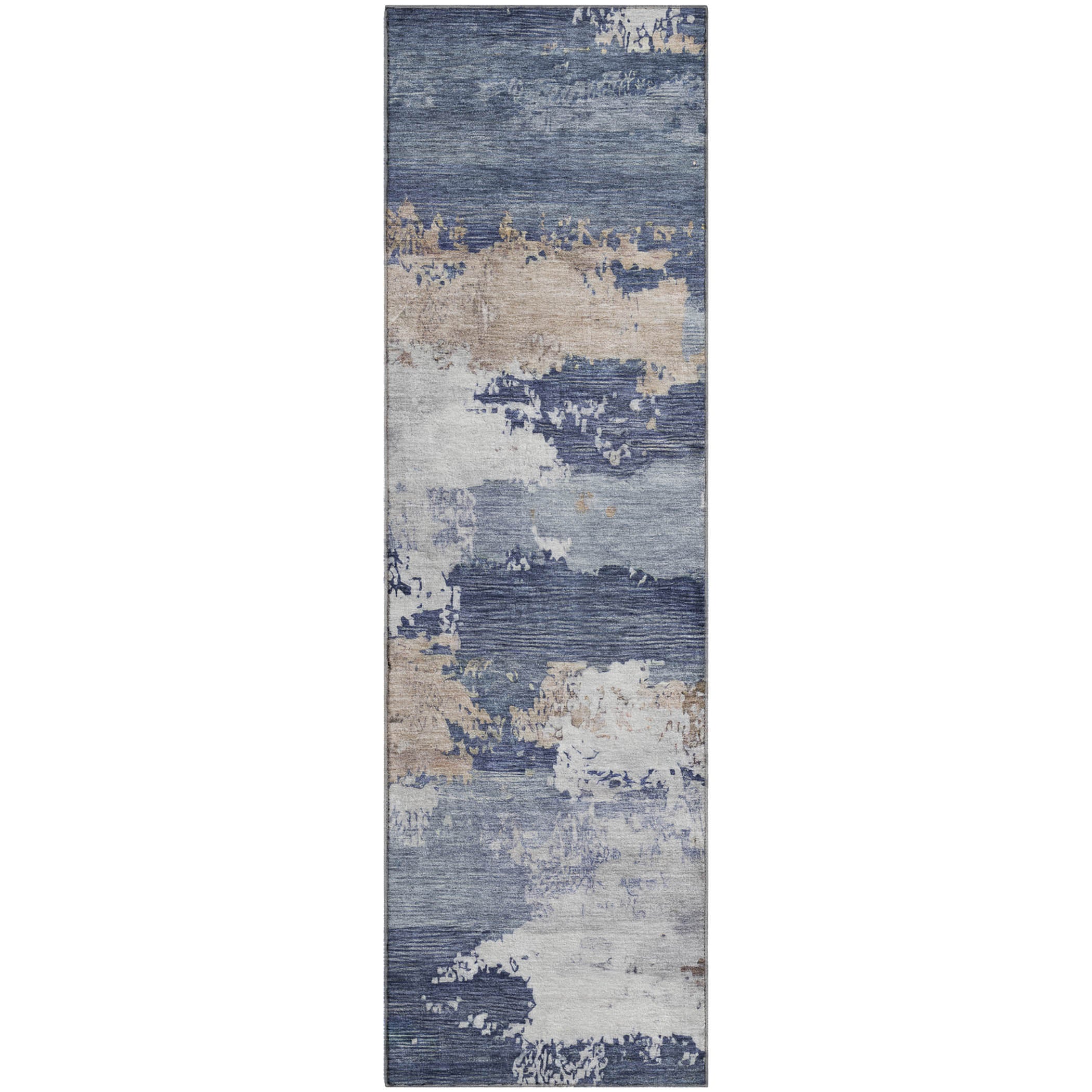 Colombo Machine Washable Transitional Navy Blue Rug 2'3" x 7'6" #shape_Runner