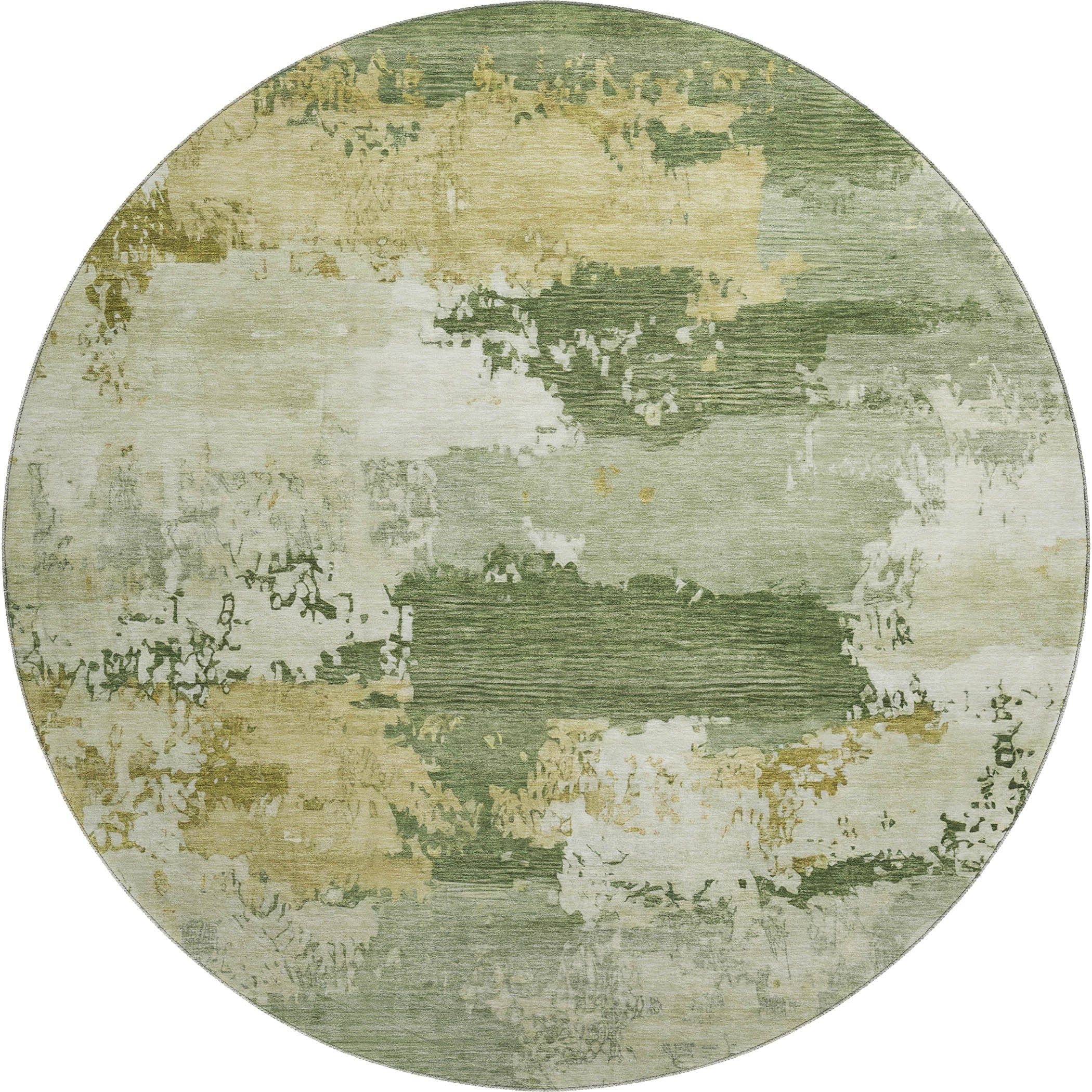 Colombo Machine Washable Transitional Olive Green Rug 8' x 8' #shape_Round