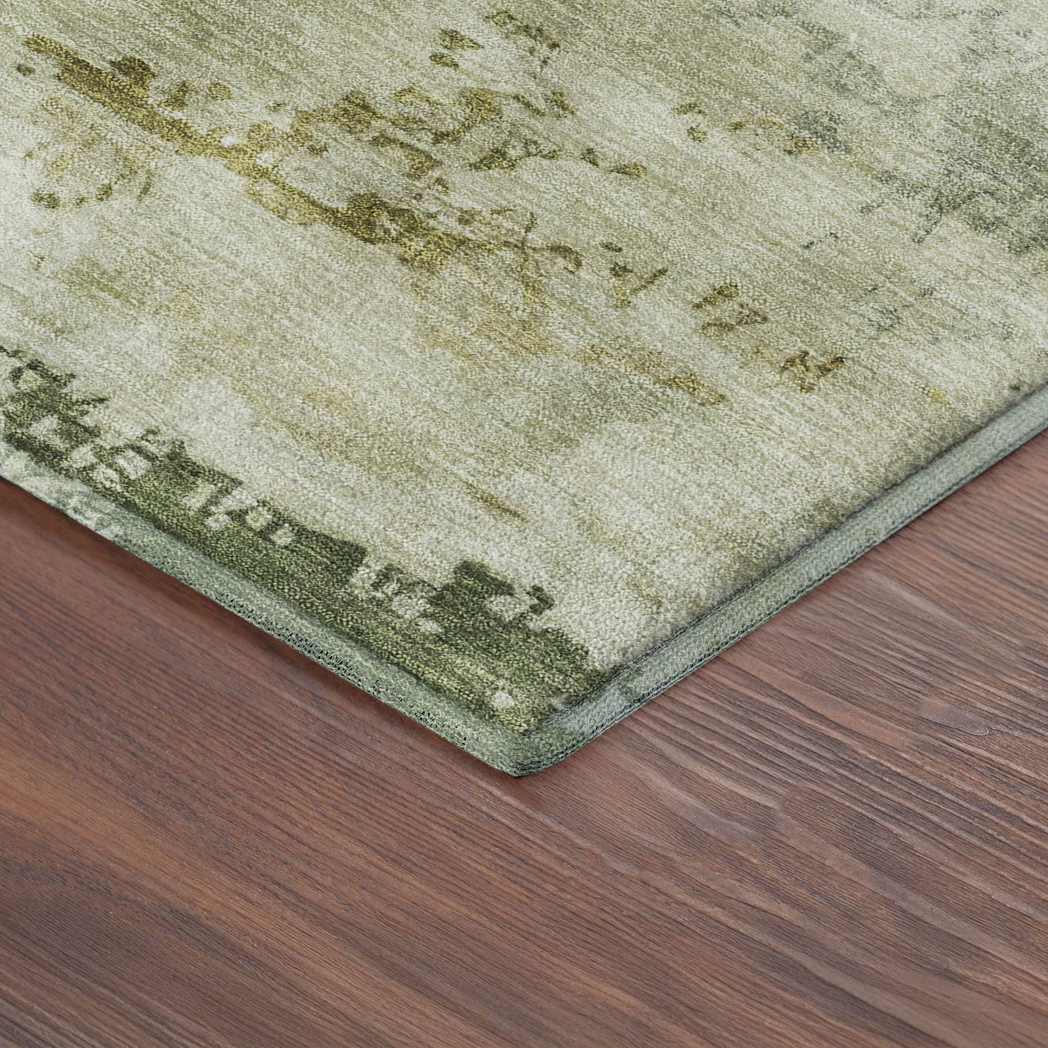 Colombo Machine Washable Transitional Olive Green Rug 1'8" x 2'6" #shape_Rectangle