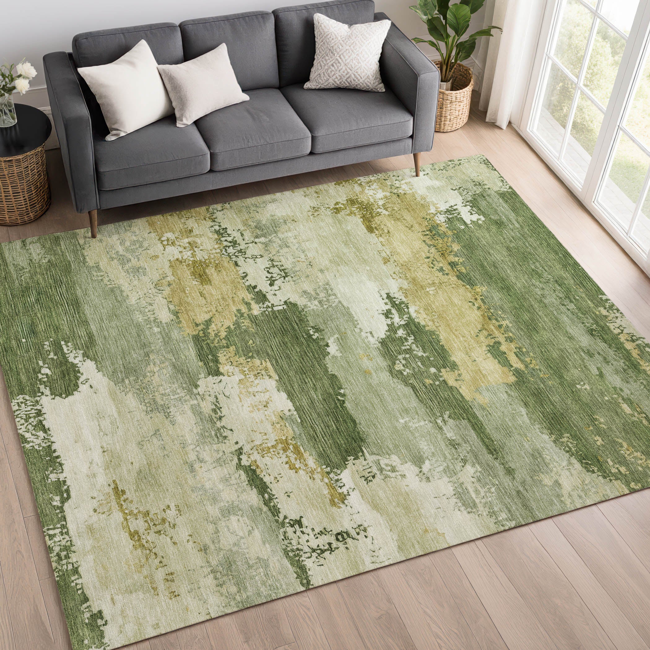 Colombo Machine Washable Transitional Olive Green Rug 3' x 5' #shape_Rectangle