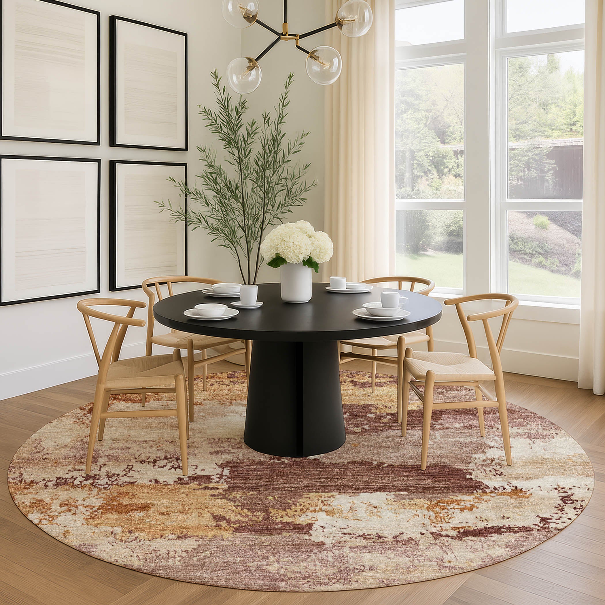 Colombo Machine Washable Transitional Paprika Orange Rug 8' x 8' #shape_Round