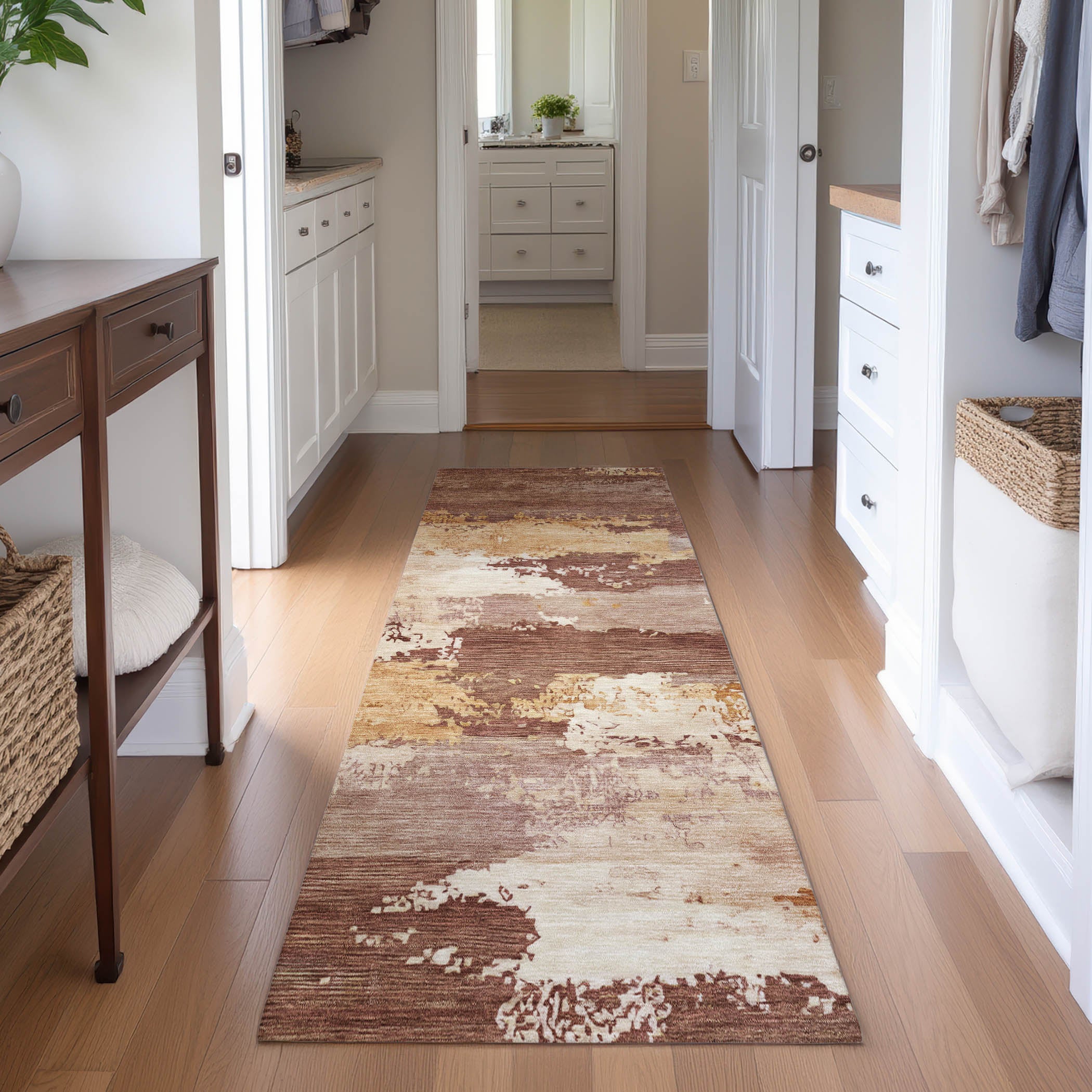 Colombo Machine Washable Transitional Paprika Orange Rug 2'3" x 7'6" #shape_Runner
