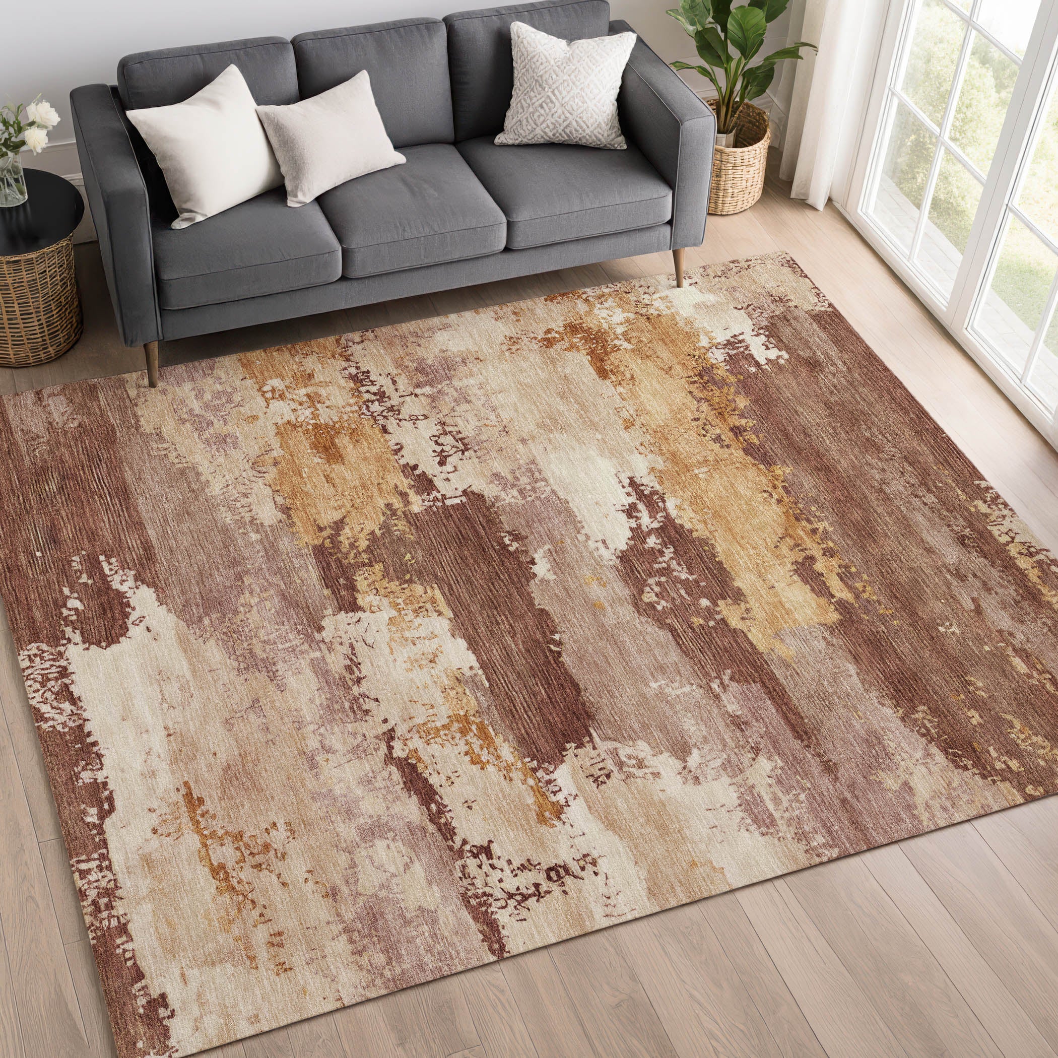 Colombo Machine Washable Transitional Paprika Orange Rug 3' x 5' #shape_Rectangle