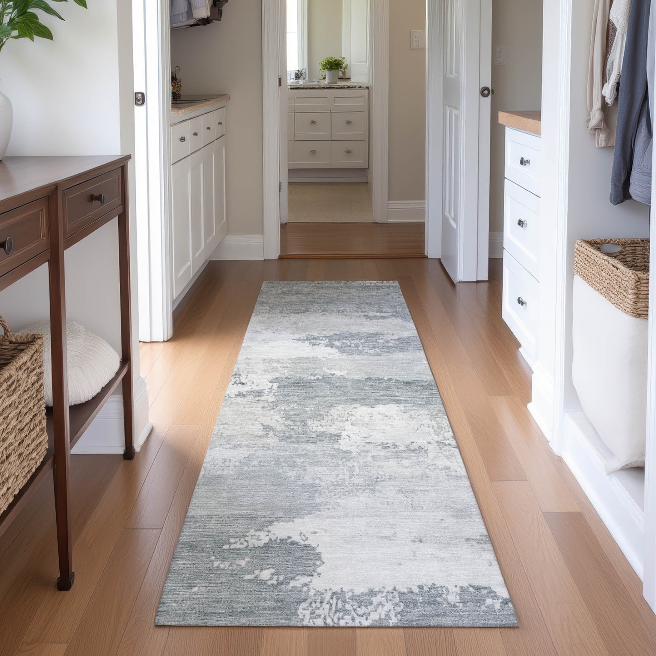 Colombo Machine Washable Transitional Silver Gray Rug 2'3" x 7'6" #shape_Runner