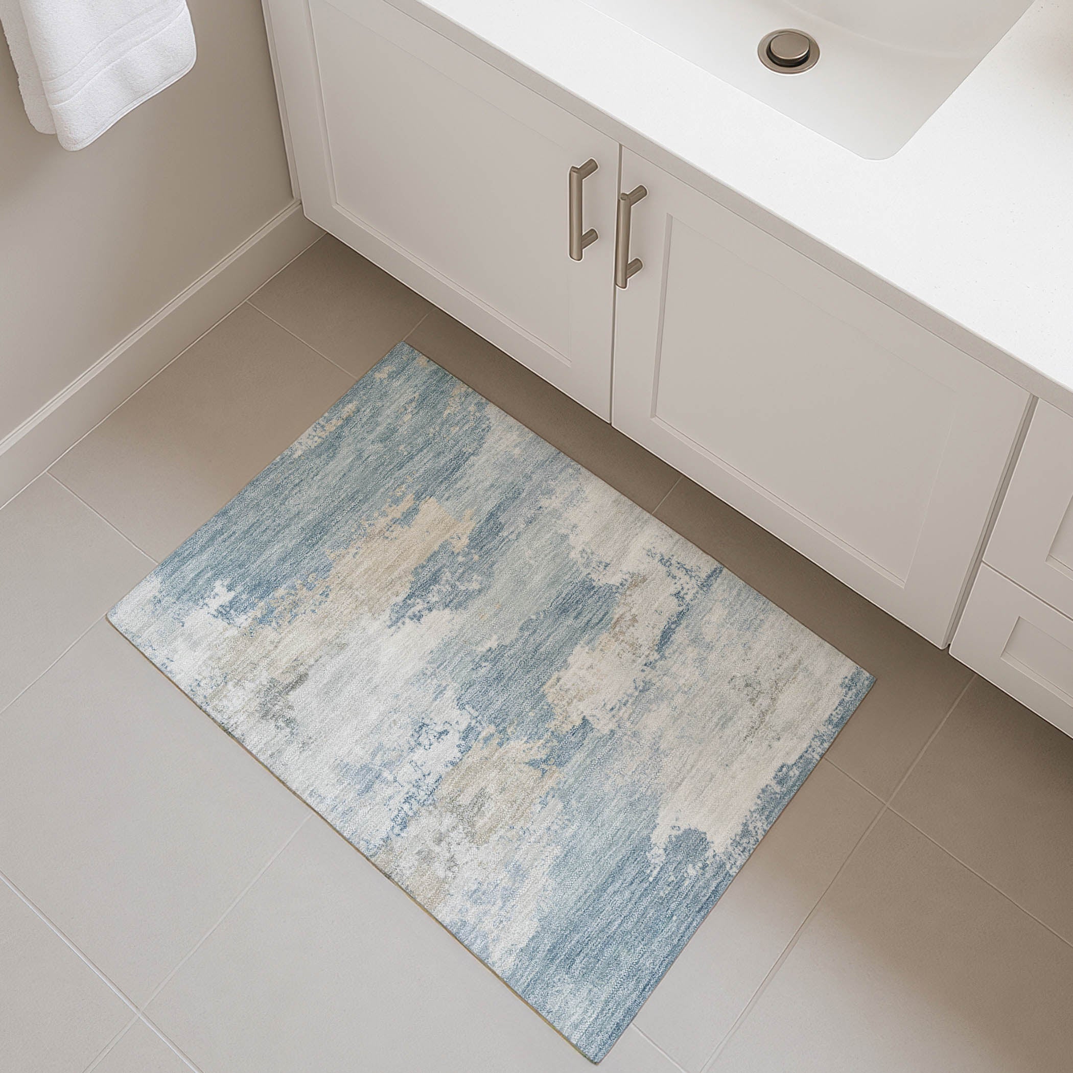 Colombo Machine Washable Transitional Sky Blue Rug 1'8" x 2'6" #shape_Rectangle