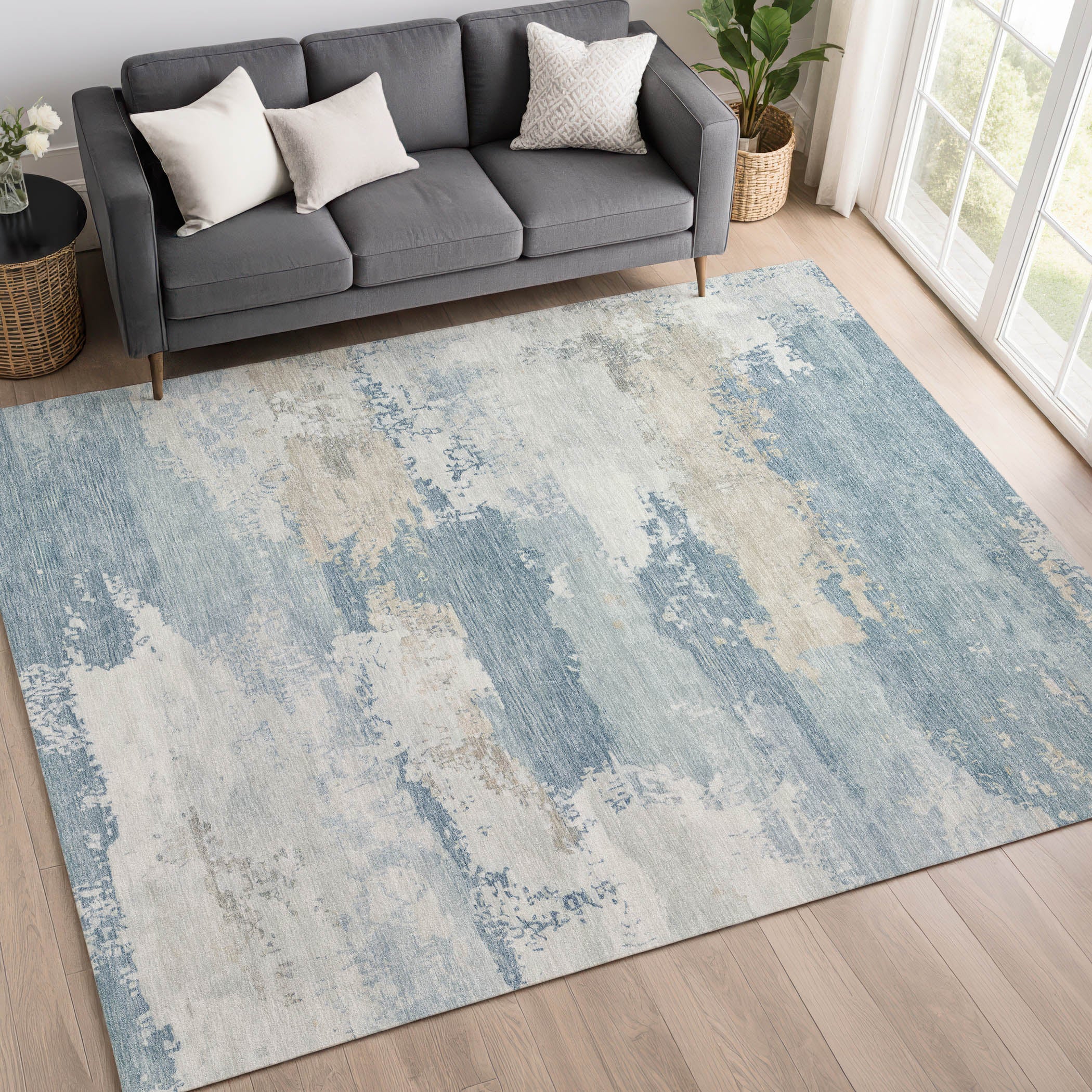 Colombo Machine Washable Transitional Sky Blue Rug 3' x 5' #shape_Rectangle