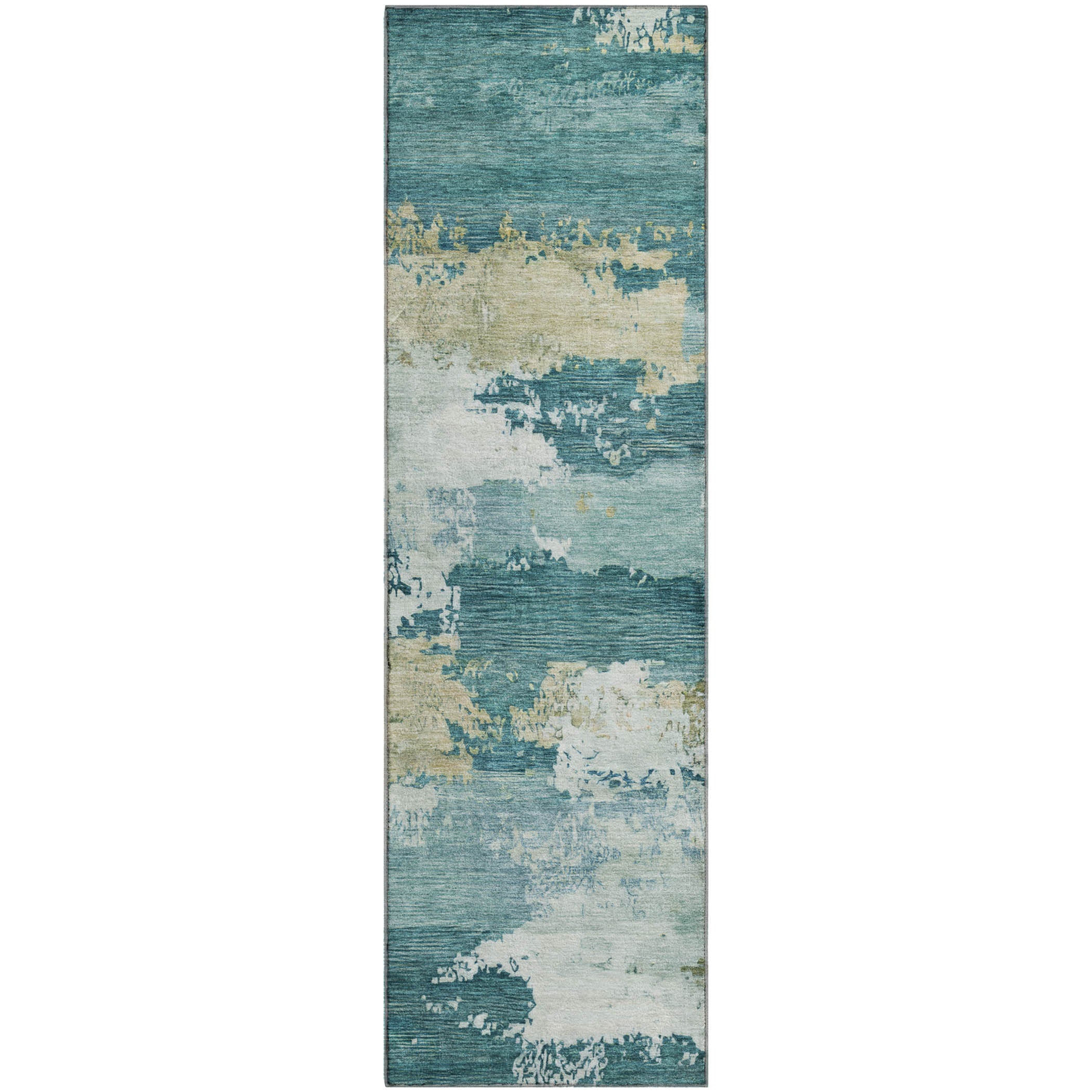 Colombo Machine Washable Transitional Teal Rug 2'3" x 7'6" #shape_Runner