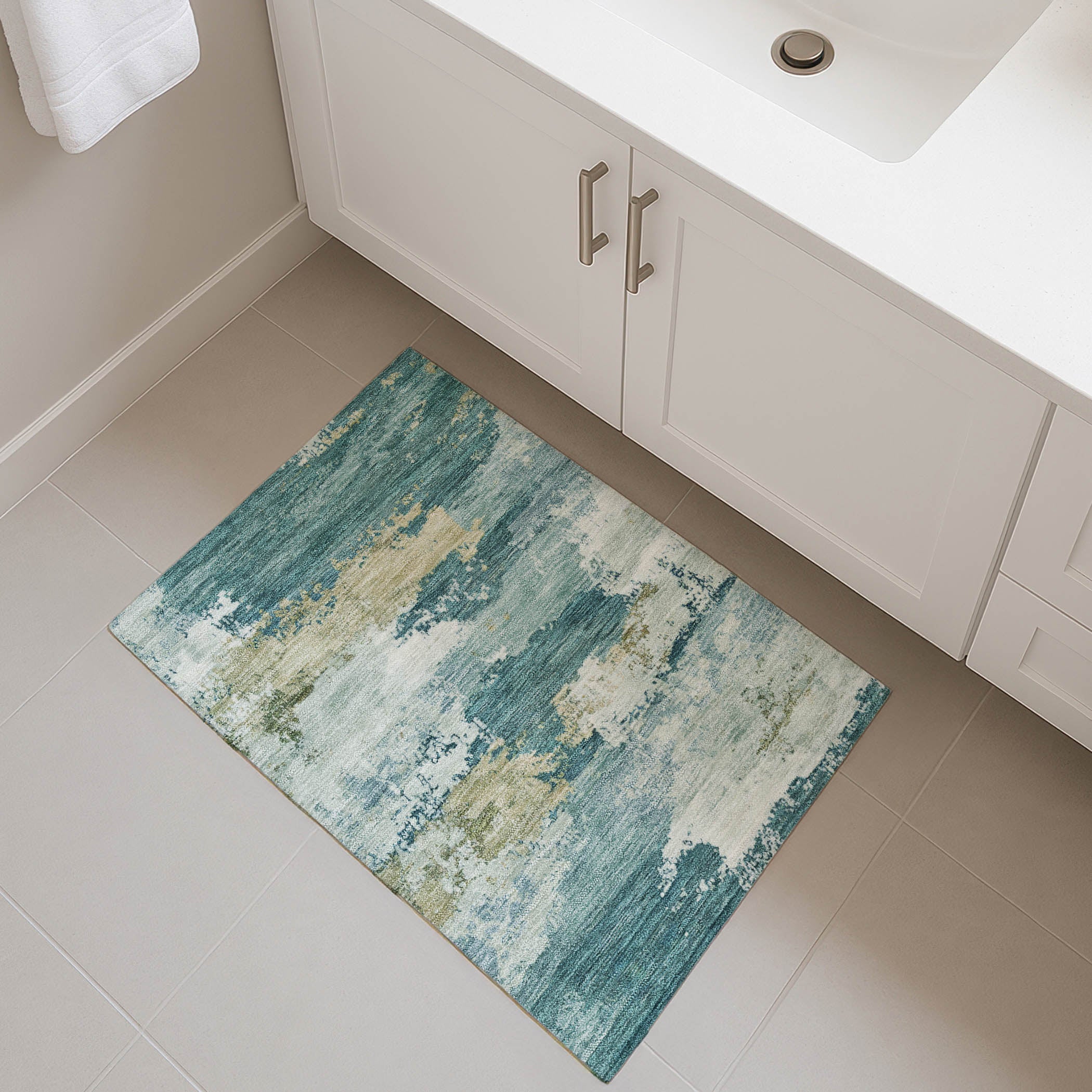 Colombo Machine Washable Transitional Teal Rug 1'8" x 2'6" #shape_Rectangle