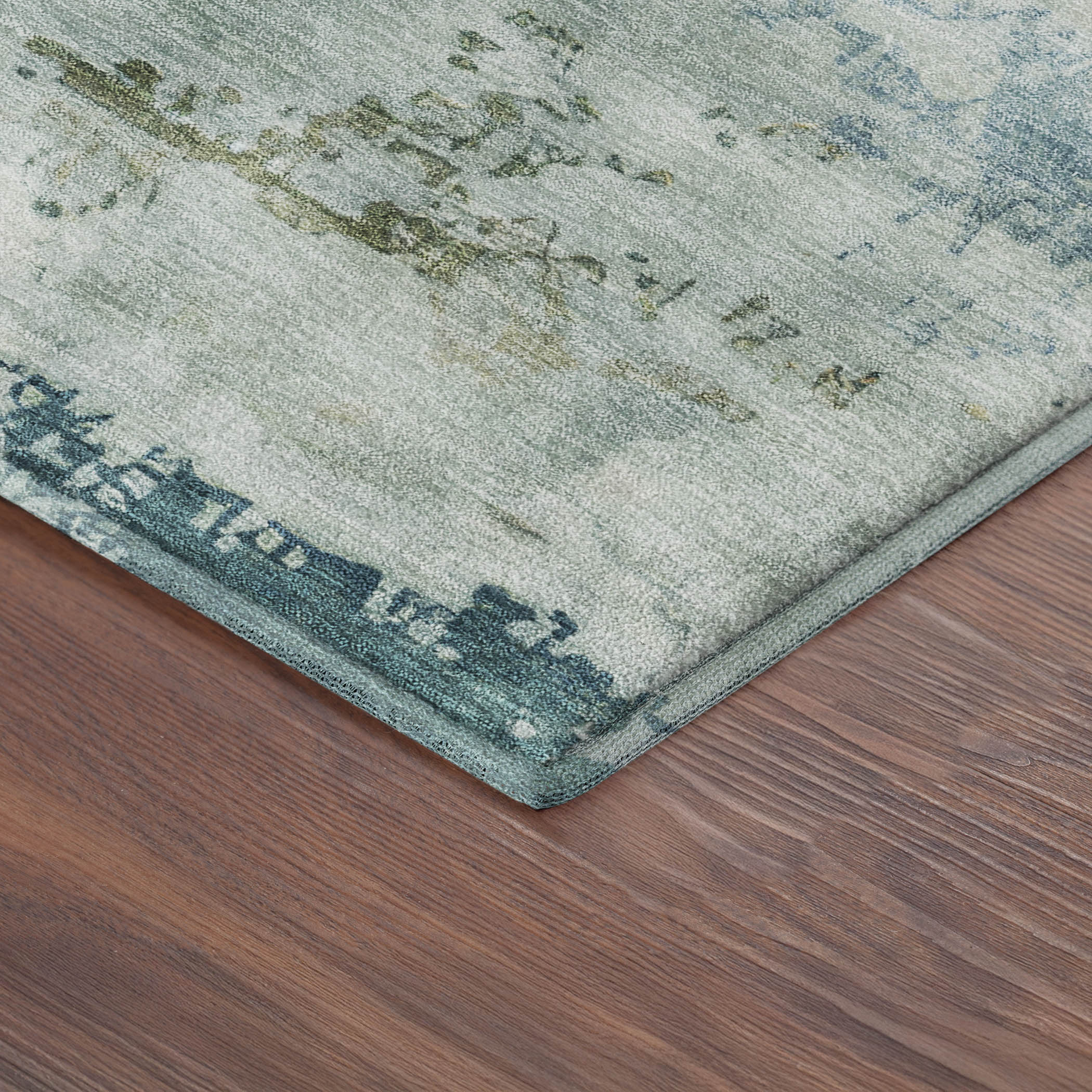 Colombo Machine Washable Transitional Teal Rug 1'8" x 2'6" #shape_Rectangle