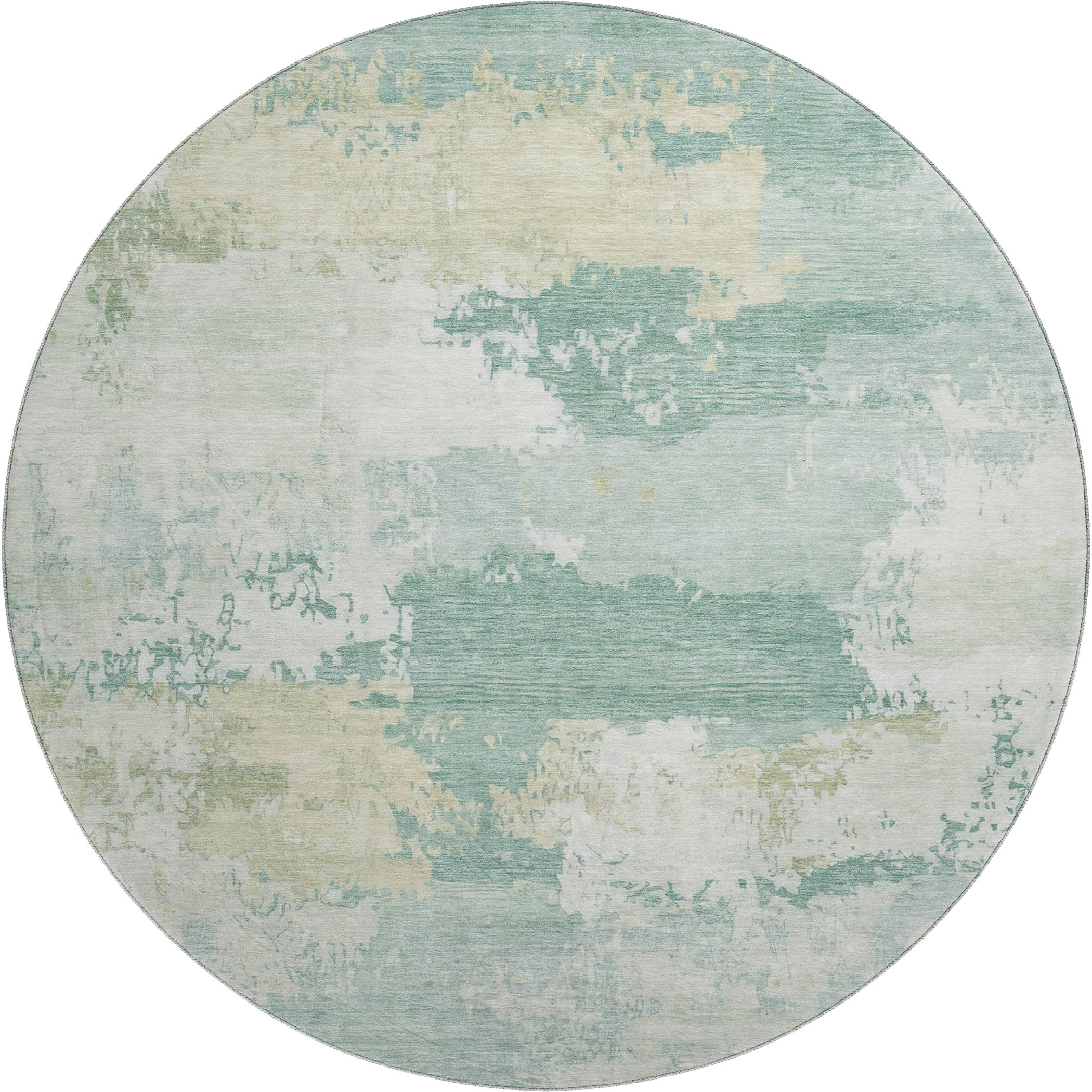 Colombo Machine Washable Transitional Turquoise Teal Rug 8' x 8' #shape_Round