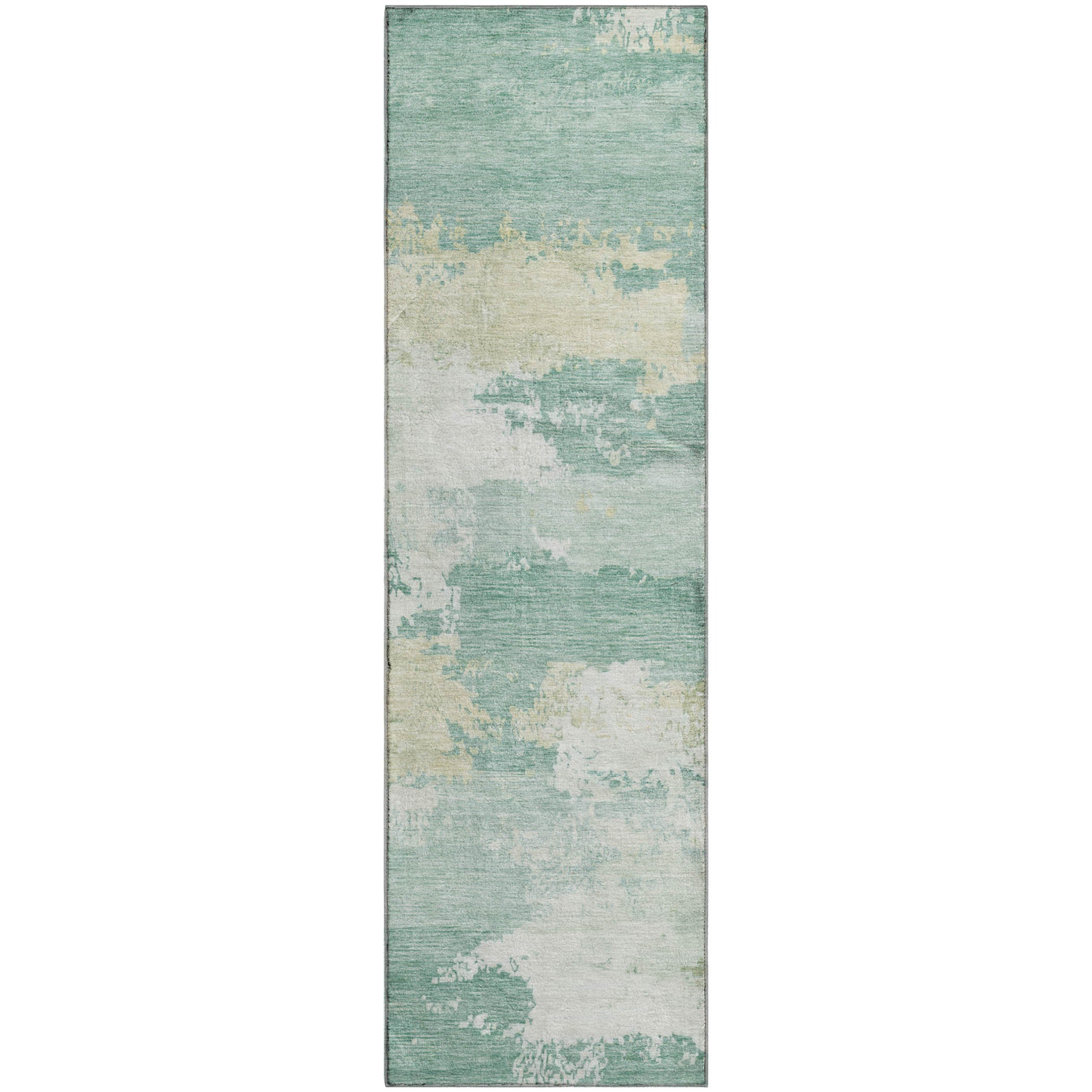 Colombo Machine Washable Transitional Turquoise Teal Rug 2'3" x 7'6" #shape_Runner