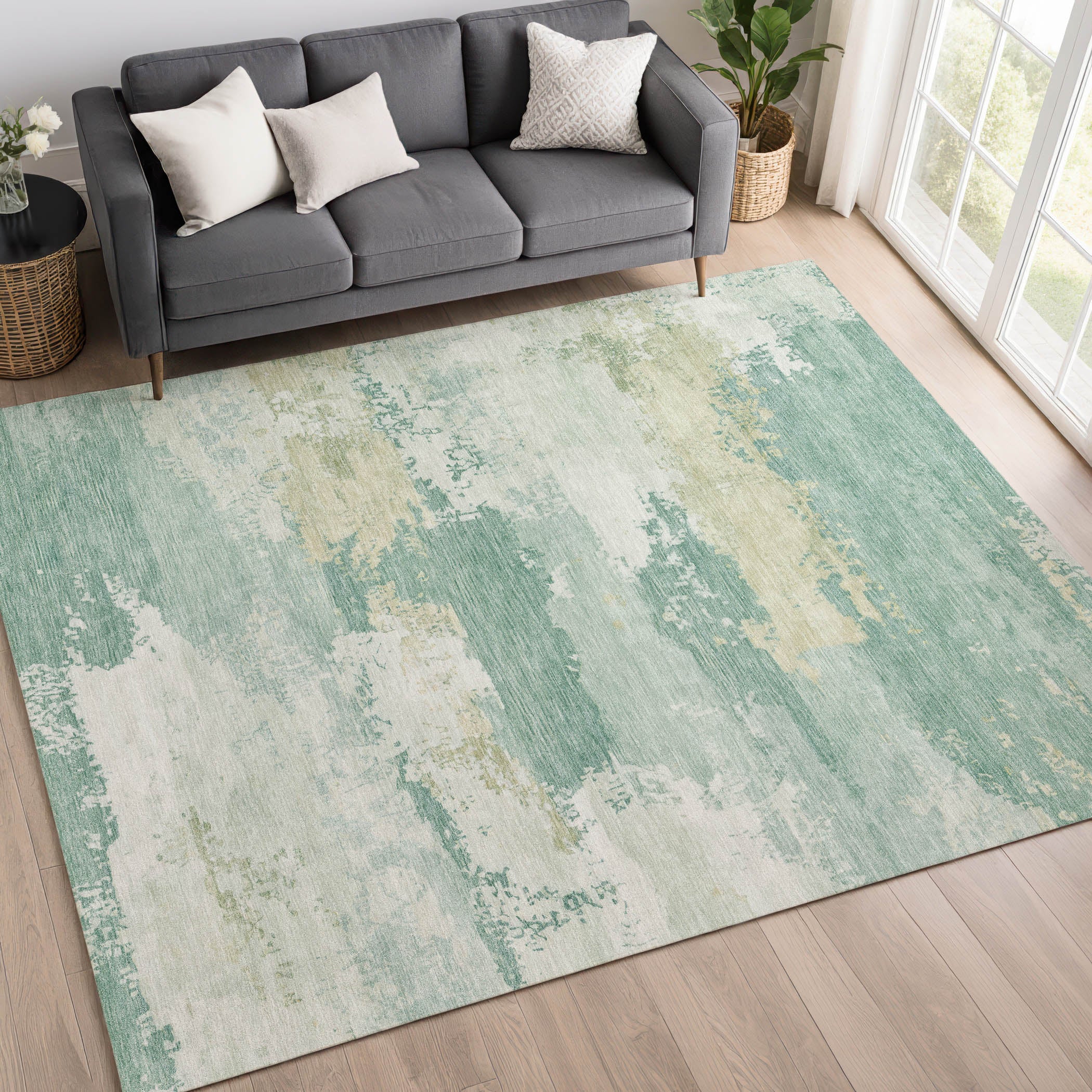 Colombo Machine Washable Transitional Turquoise Teal Rug 3' x 5' #shape_Rectangle