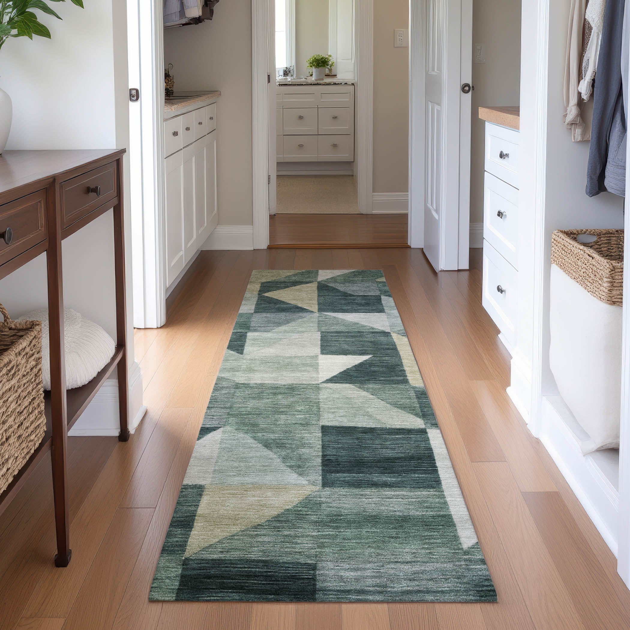 Kathmandu Machine Washable Transitional Basil Green Rug 2'3" x 7'6" #shape_Runner