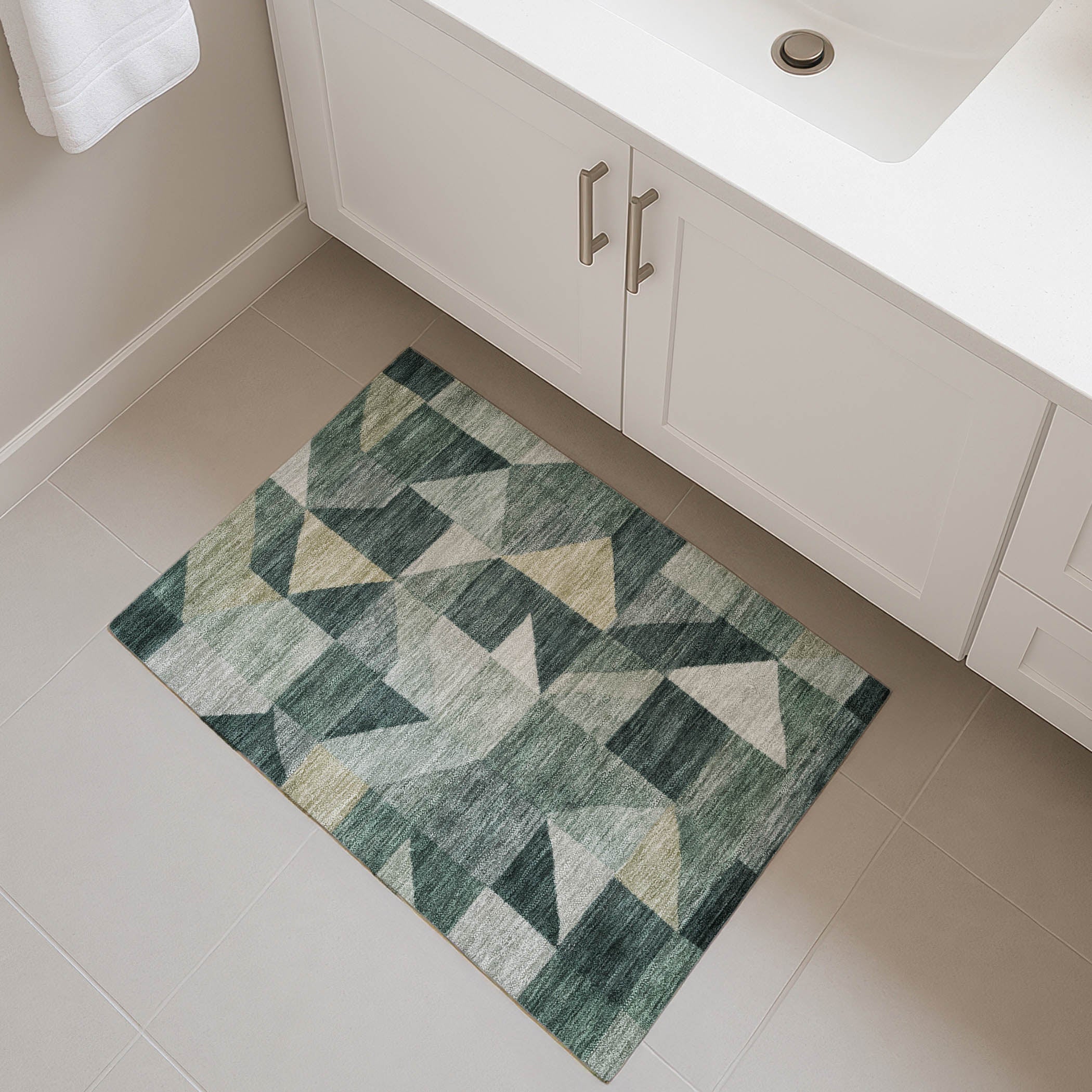 Kathmandu Machine Washable Transitional Basil Green Rug 1'8" x 2'6" #shape_Rectangle