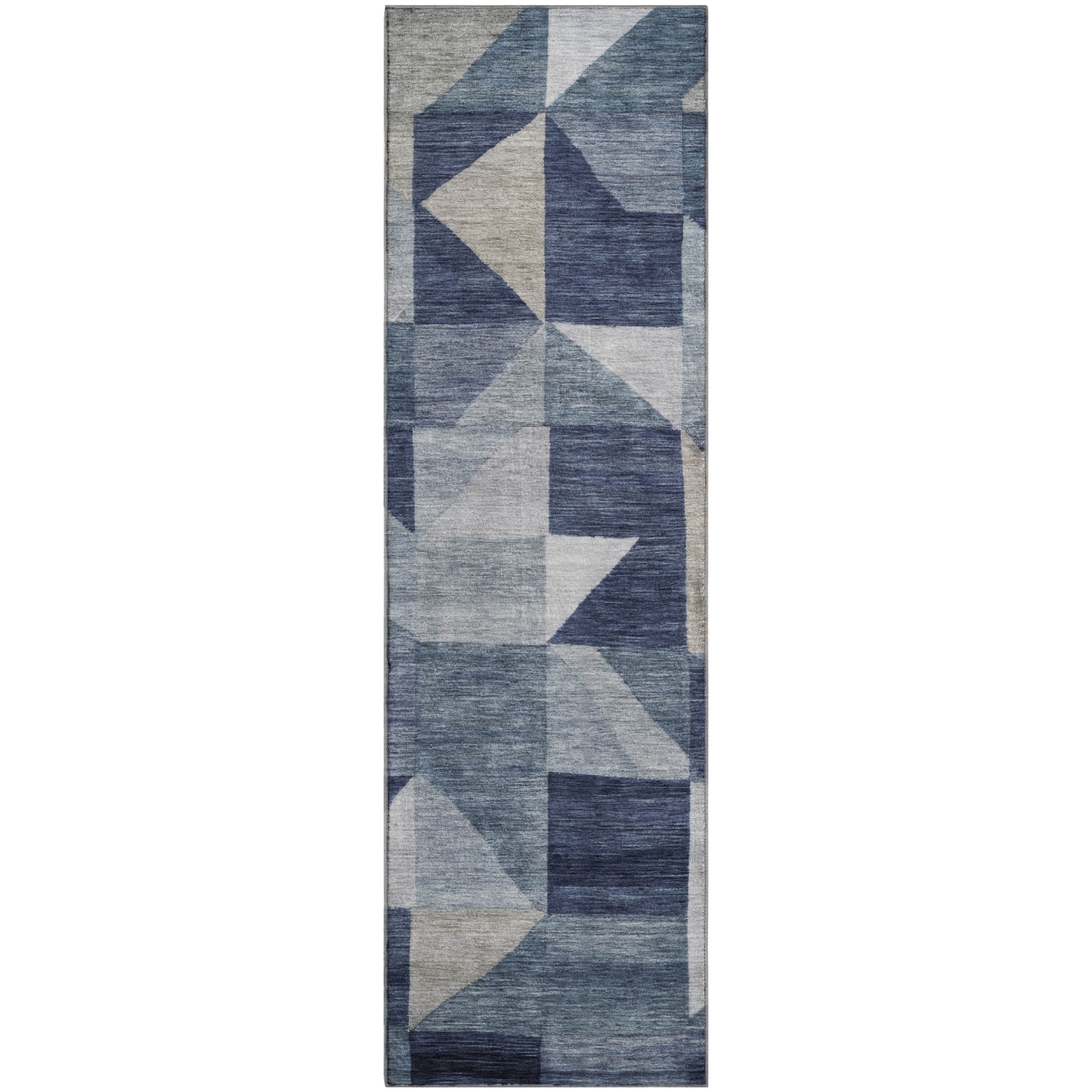 Kathmandu Machine Washable Transitional Blue Rug 2'3" x 7'6" #shape_Runner