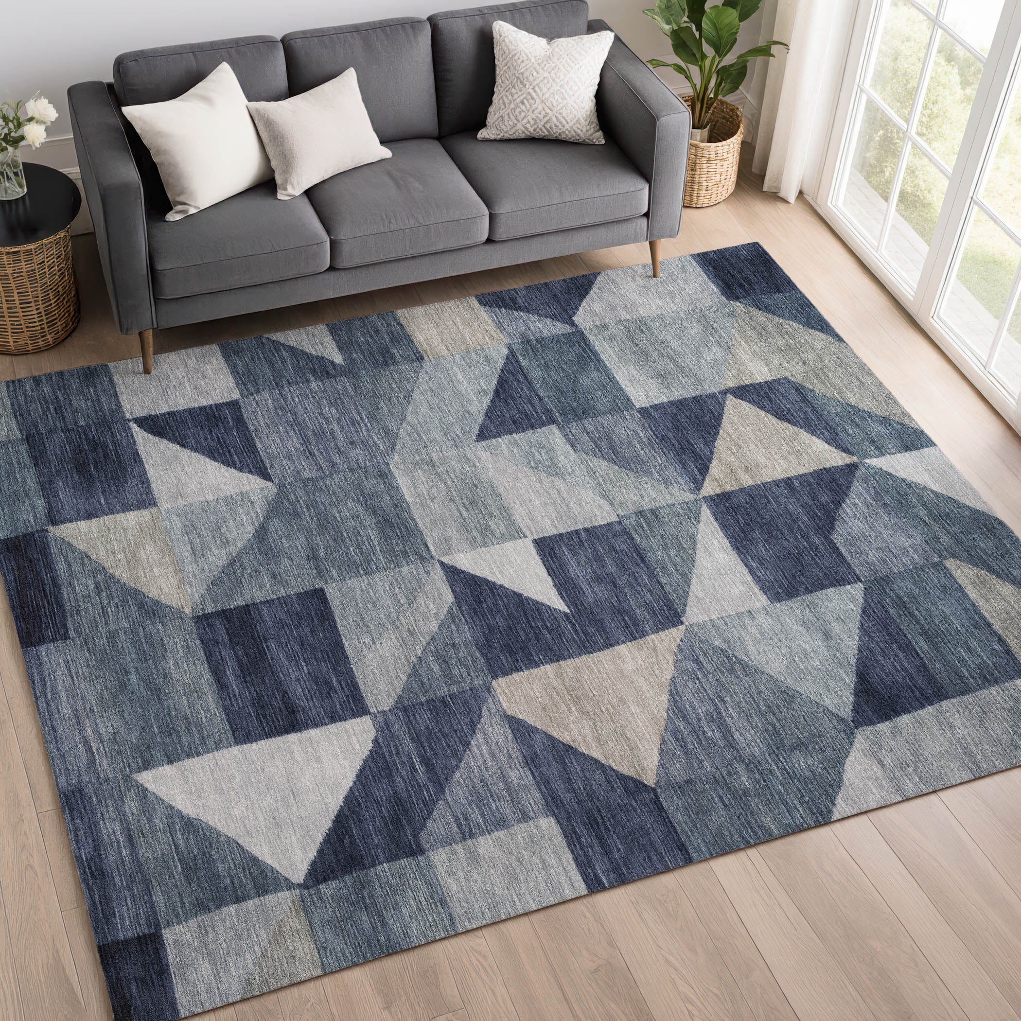 Kathmandu Machine Washable Transitional Blue Rug 3' x 5' #shape_Rectangle