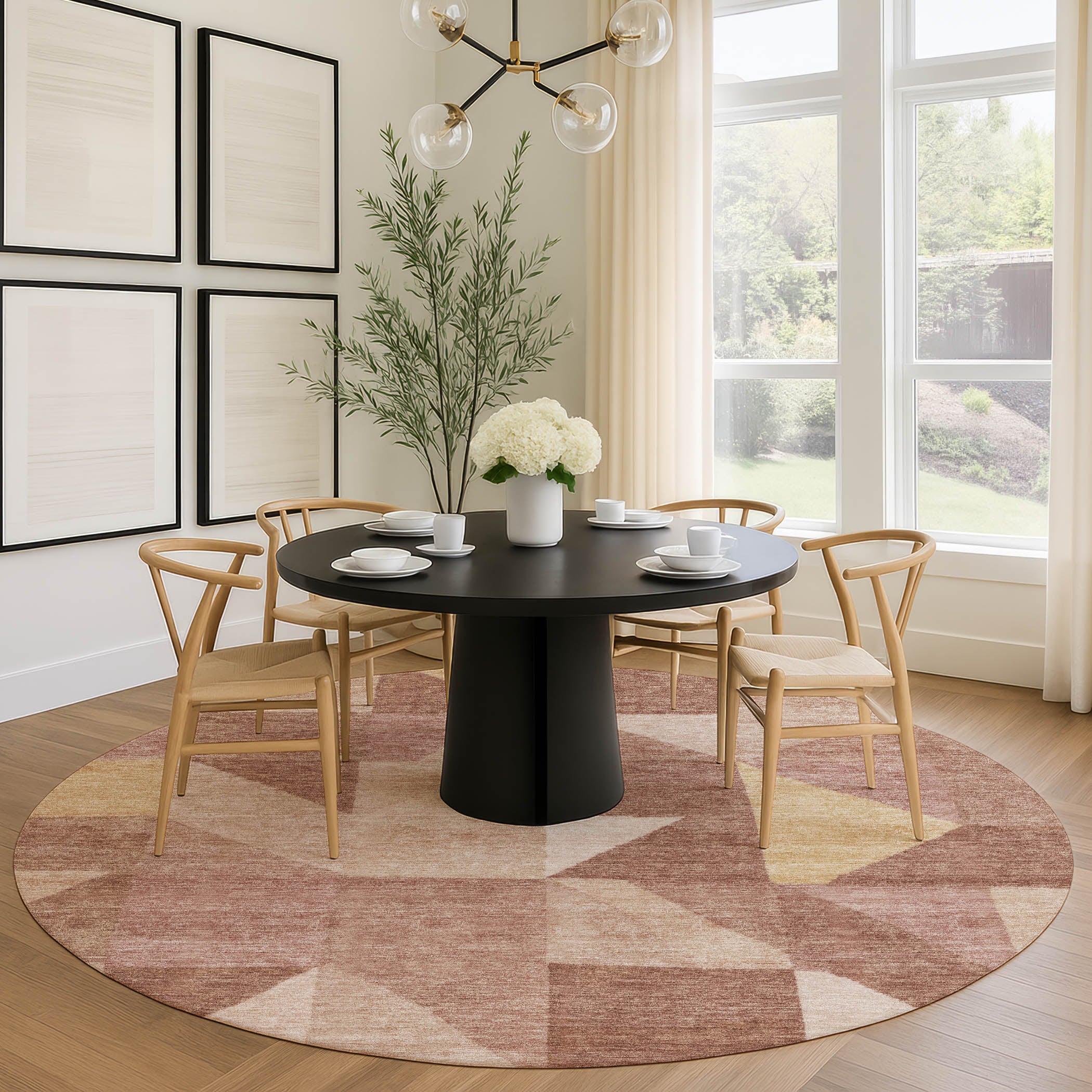 Kathmandu Machine Washable Transitional Blush Pink Rug 8' x 8' #shape_Round