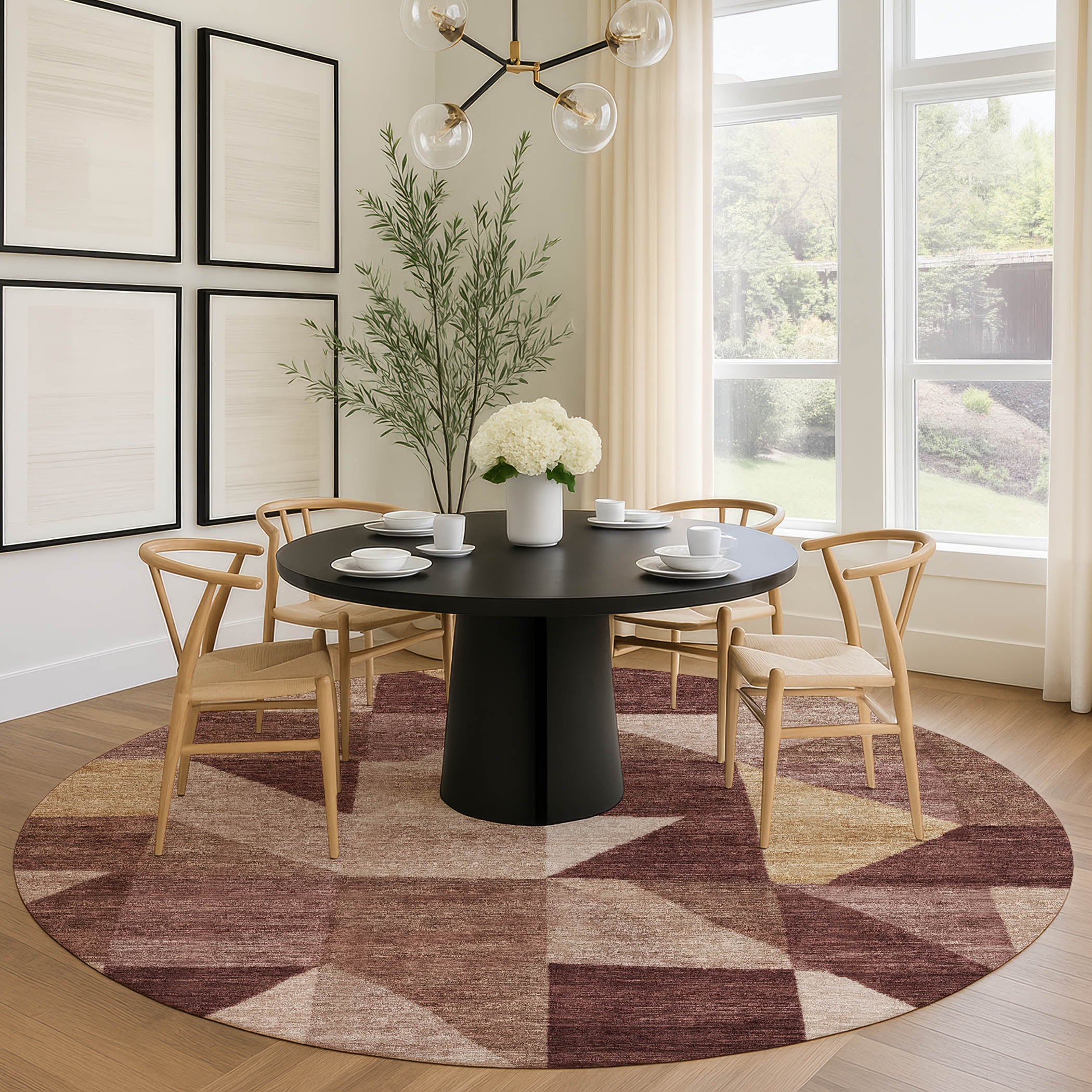Kathmandu Machine Washable Transitional Burgundy Red Rug 8' x 8' #shape_Round