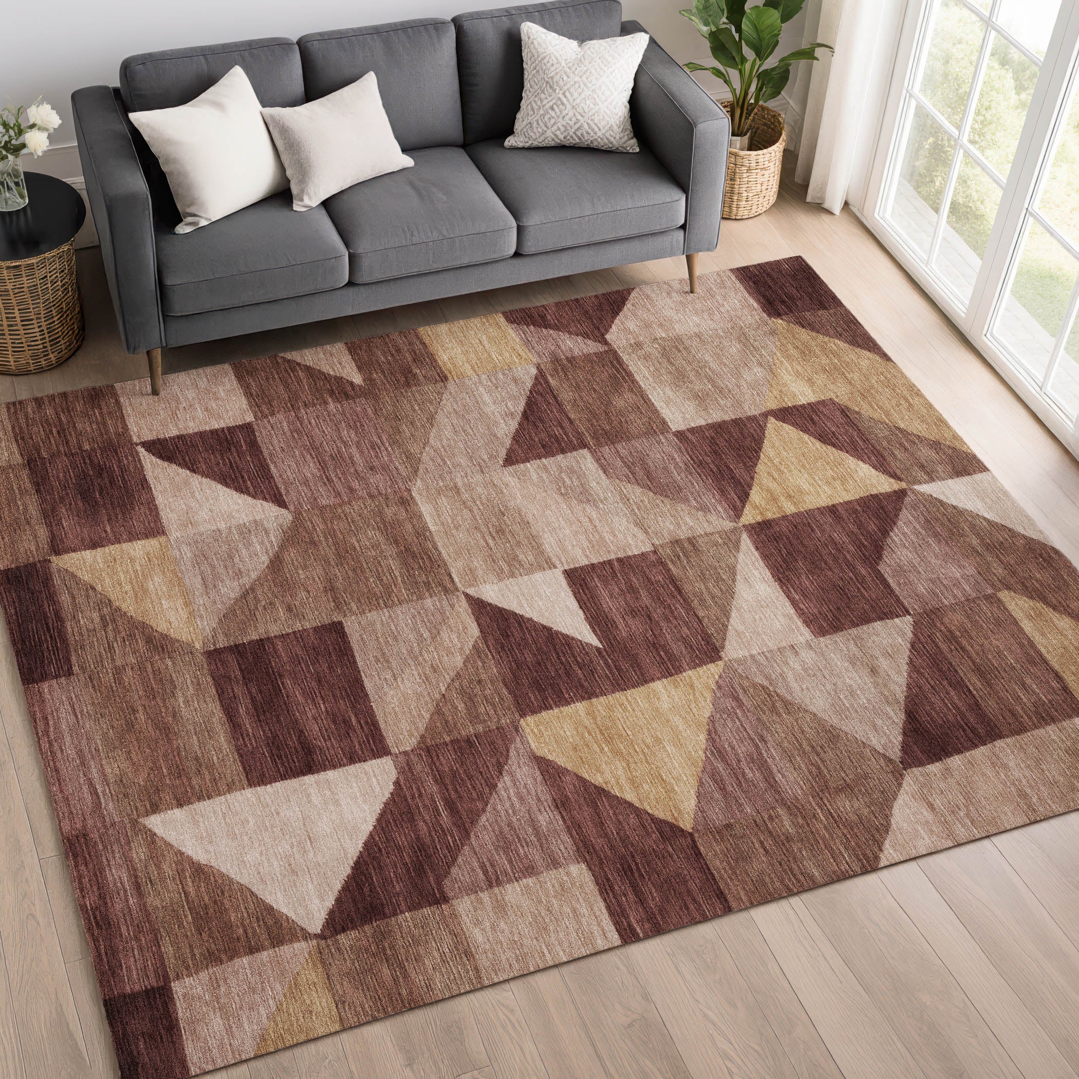 Kathmandu Machine Washable Transitional Burgundy Red Rug 3' x 5' #shape_Rectangle