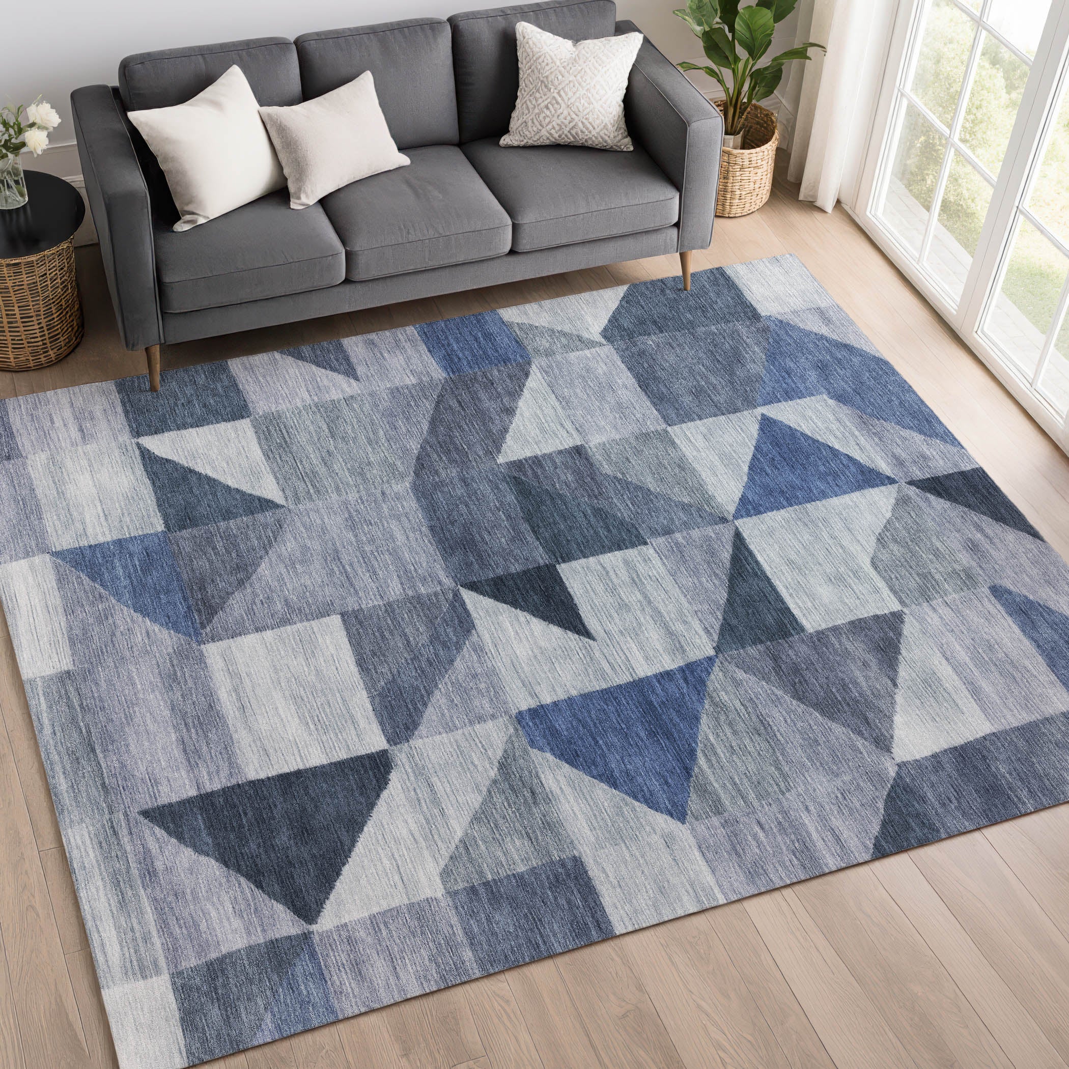Kathmandu Machine Washable Transitional Denim Blue Rug 3' x 5' #shape_Rectangle