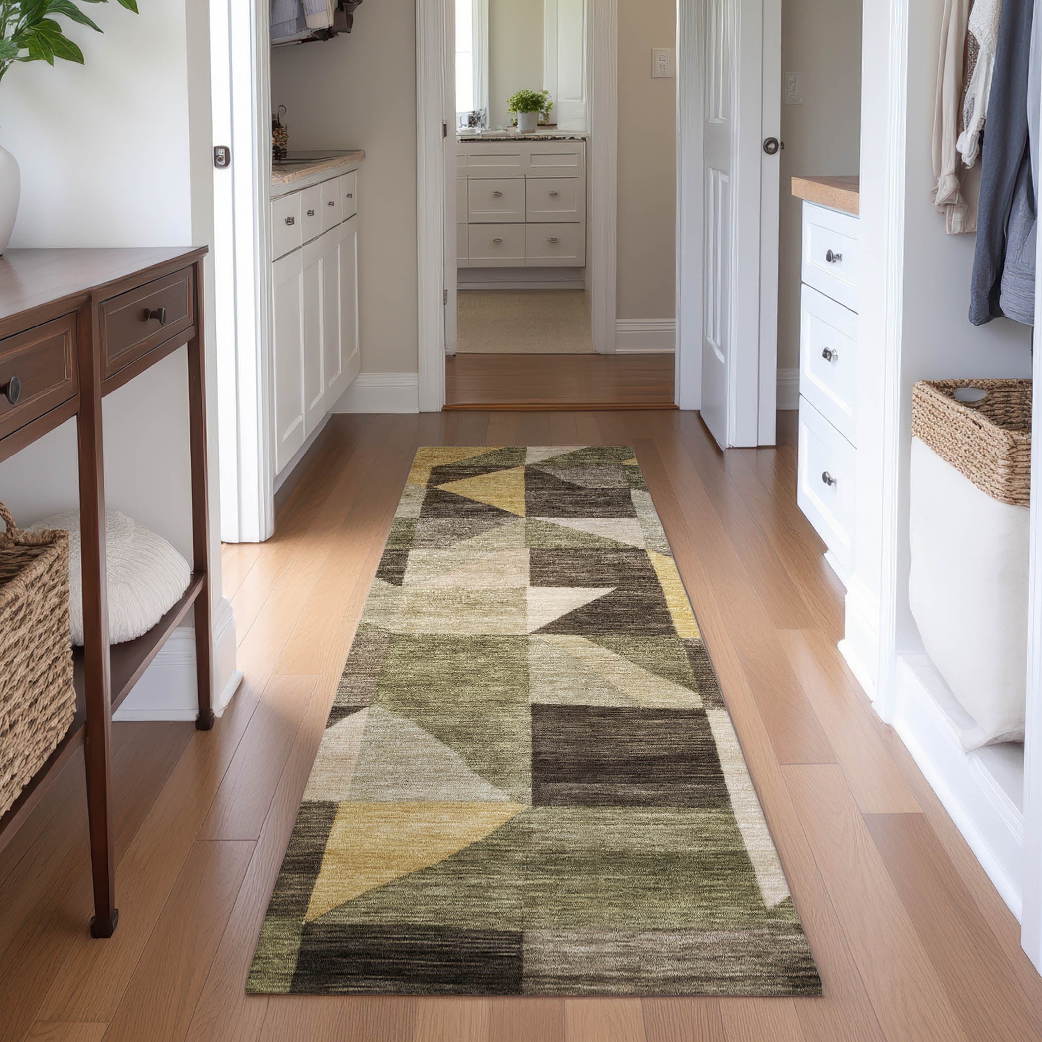 Kathmandu Machine Washable Transitional Fern Green Rug 2'3" x 7'6" #shape_Runner